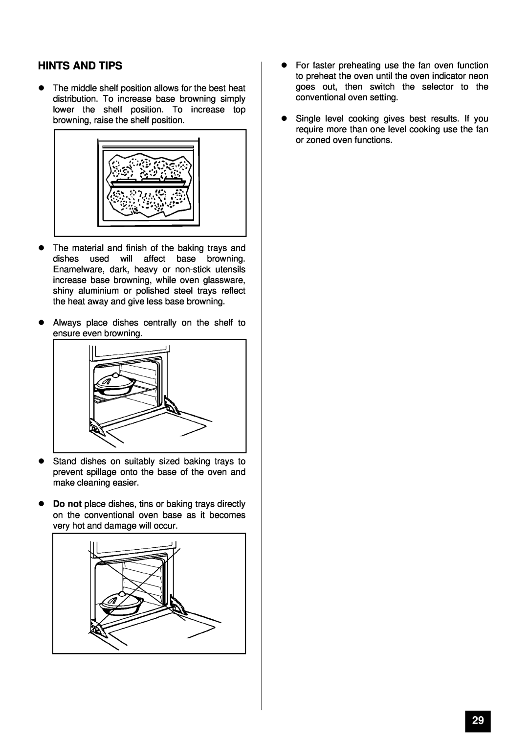 Tricity Bendix BS 631/2 installation instructions lHINTS AND TIPS, lbrowning, raise the shelf position 