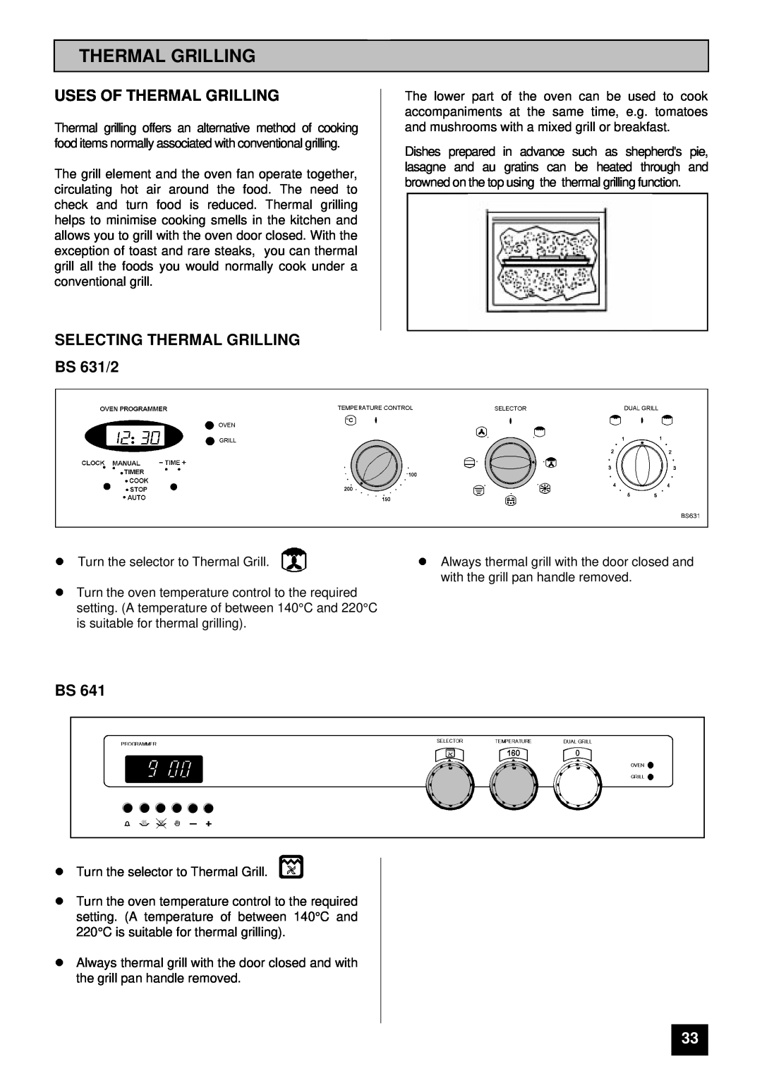 Tricity Bendix installation instructions Uses Of Thermal Grilling, SELECTING THERMAL GRILLING BS 631/2 