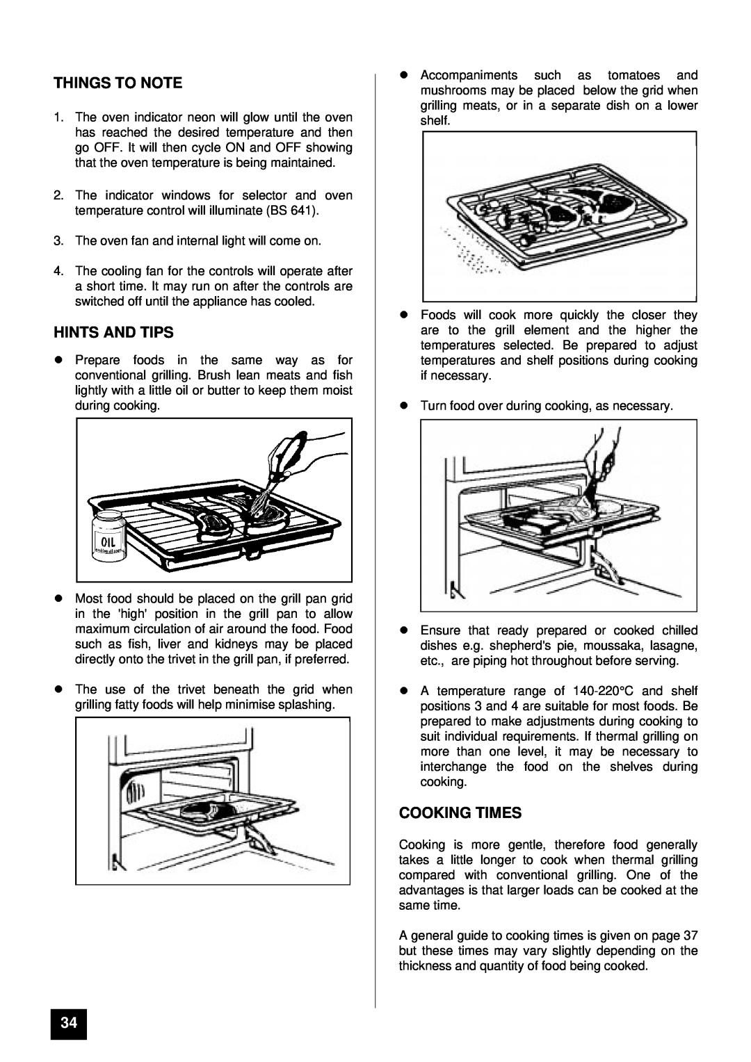 Tricity Bendix BS 631/2 installation instructions Cooking Times, Things To Note, lHINTS AND TIPS 