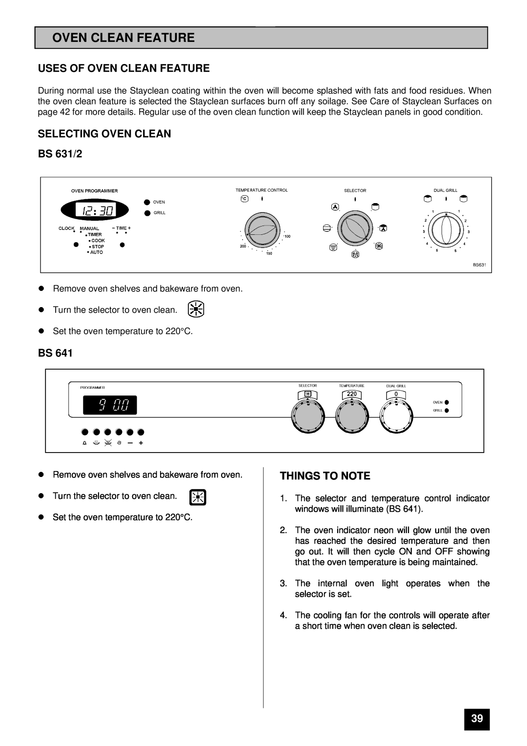 Tricity Bendix installation instructions Uses Of Oven Clean Feature, SELECTING OVEN CLEAN BS 631/2, Things To Note 