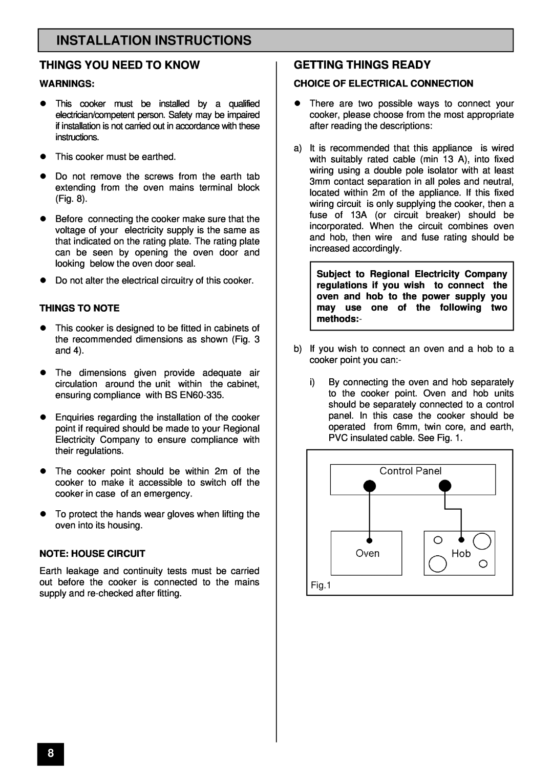 Tricity Bendix BS 631/2 Installation Instructions, Things You Need To Know, Getting Things Ready, Warnings, Things To Note 