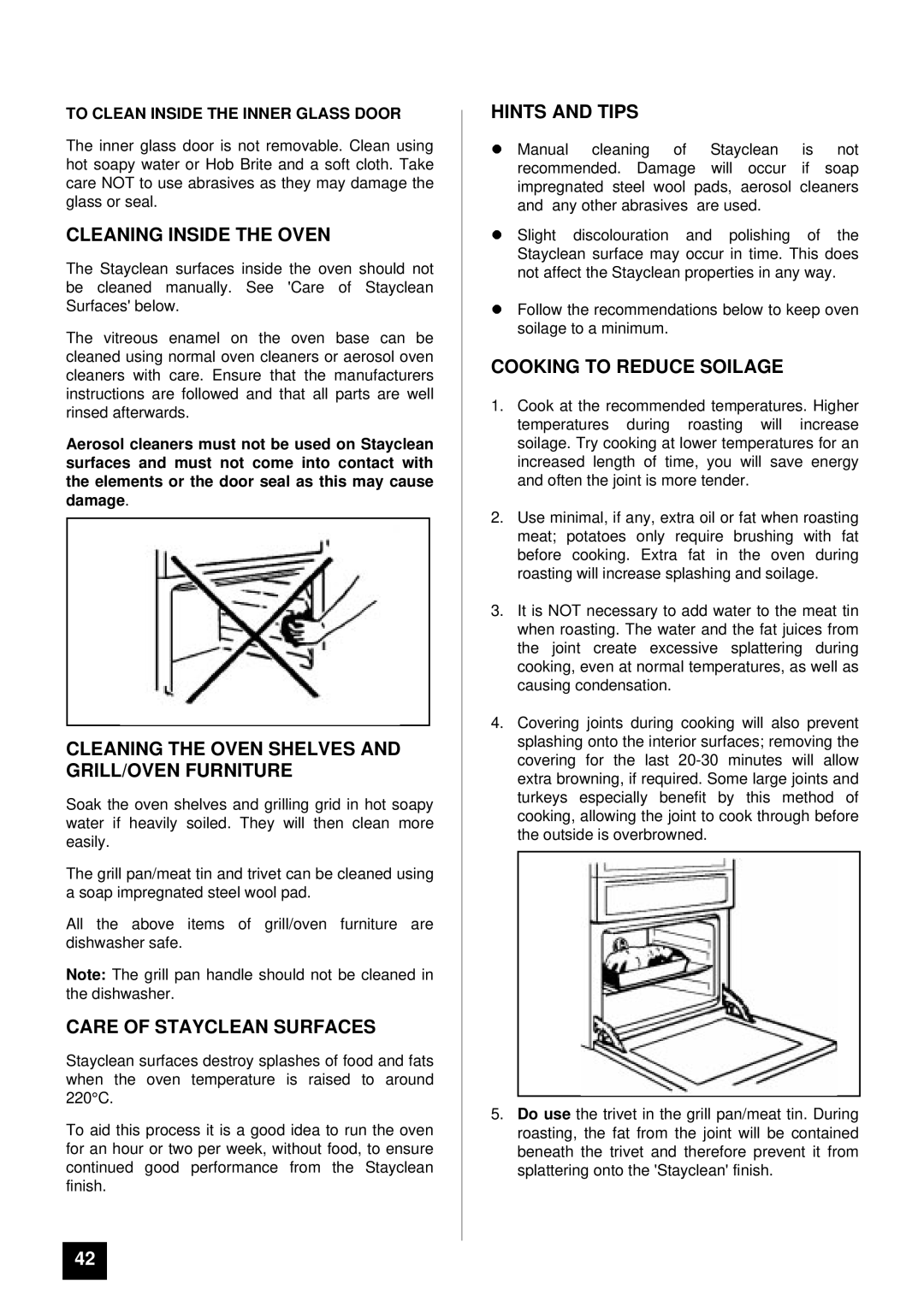 Tricity Bendix BS 641 Cleaning Inside the Oven, Cleaning the Oven Shelves and GRILL/OVEN Furniture 