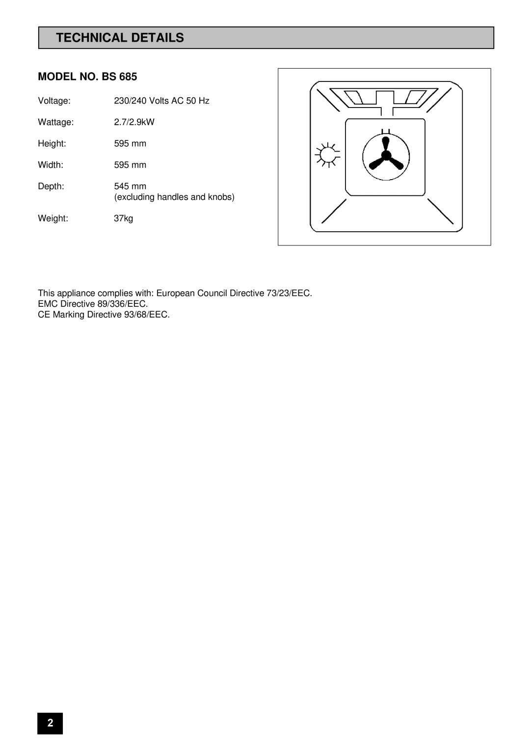 Tricity Bendix BS 685 installation instructions Technical Details, Model NO. BS 