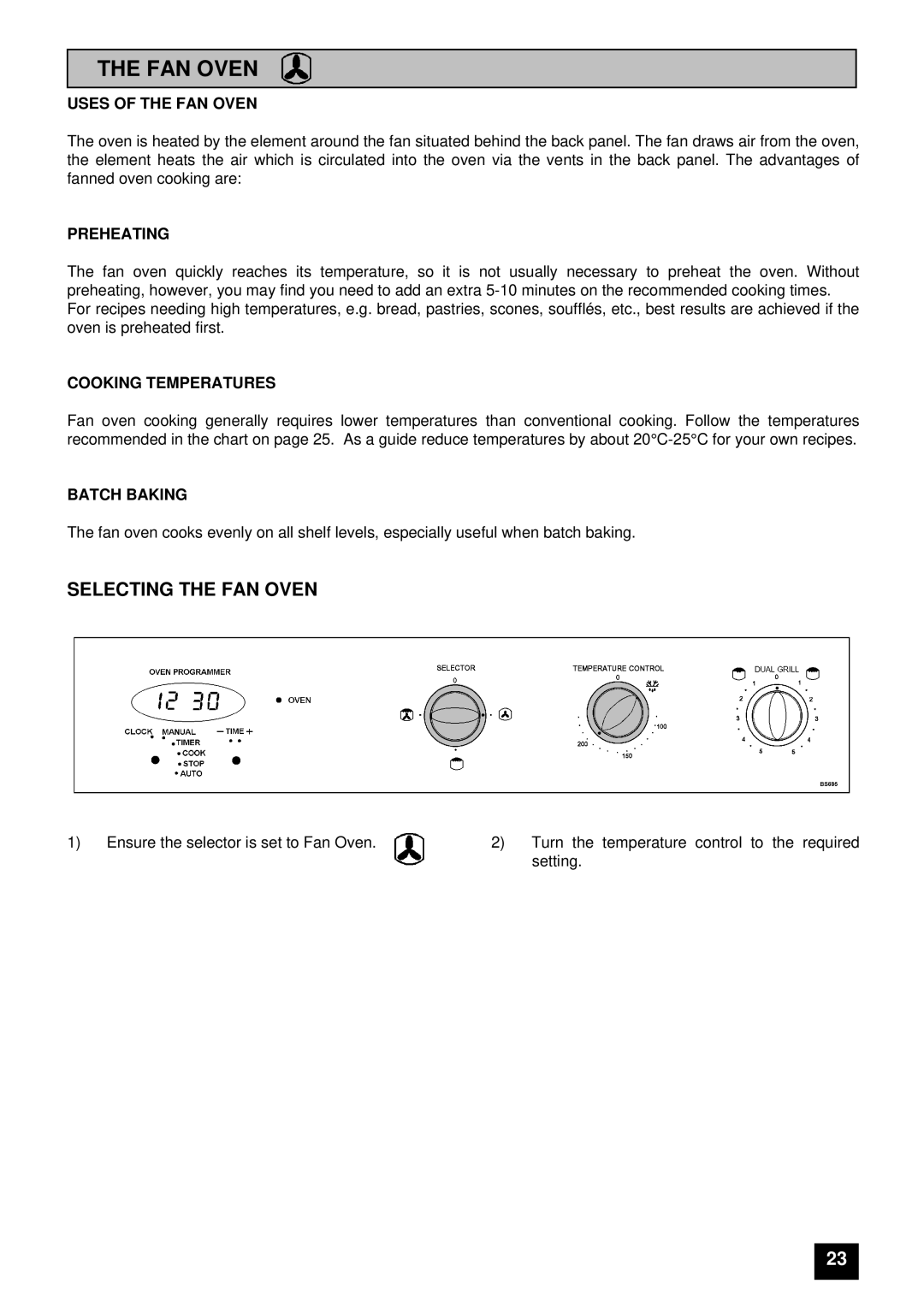 Tricity Bendix BS 685 installation instructions Selecting the FAN Oven 