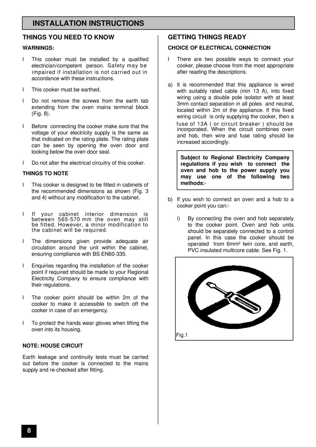 Tricity Bendix BS 685 Installation Instructions, Things YOU Need to Know, Getting Things Ready, Things to Note 