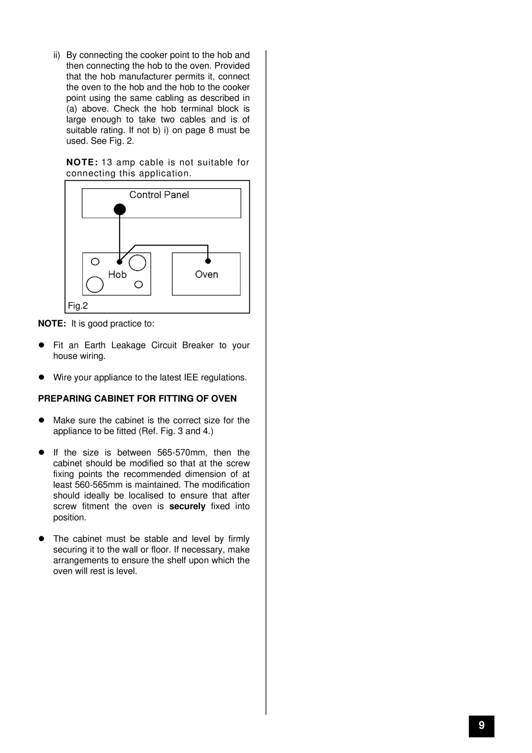 Tricity Bendix BS 685 installation instructions Preparing Cabinet for Fitting of Oven 