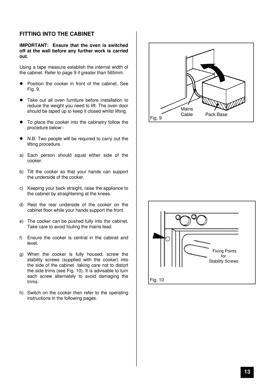 Tricity Bendix BS680-1 installation instructions Fitting Into the Cabinet 