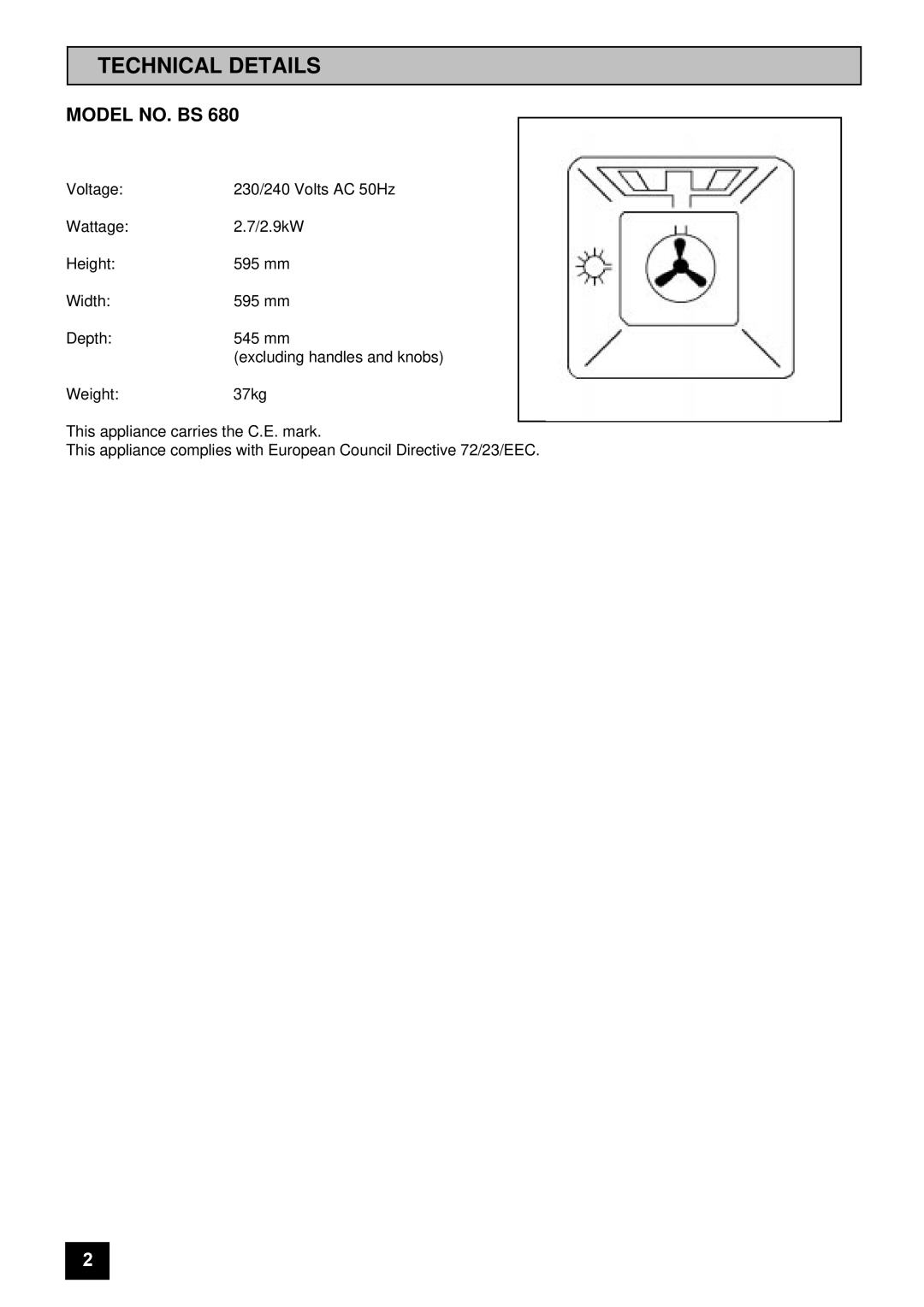 Tricity Bendix BS680-1 installation instructions Technical Details, Model NO. BS 