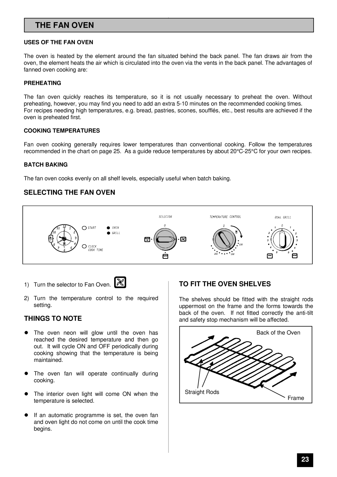 Tricity Bendix BS680-1 installation instructions Selecting the FAN Oven, To FIT the Oven Shelves 