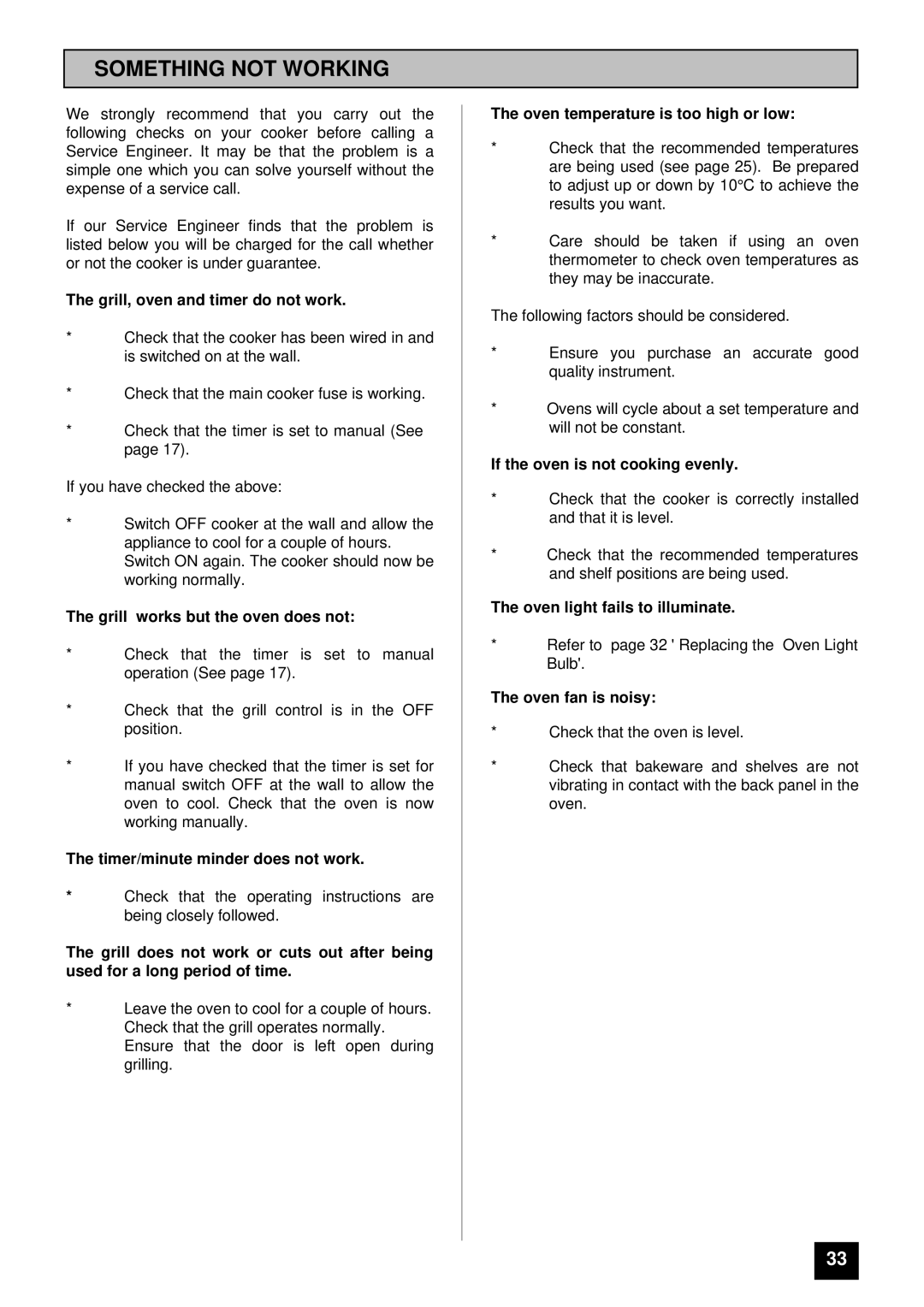 Tricity Bendix BS680-1 installation instructions Something not Working, Grill, oven and timer do not work 