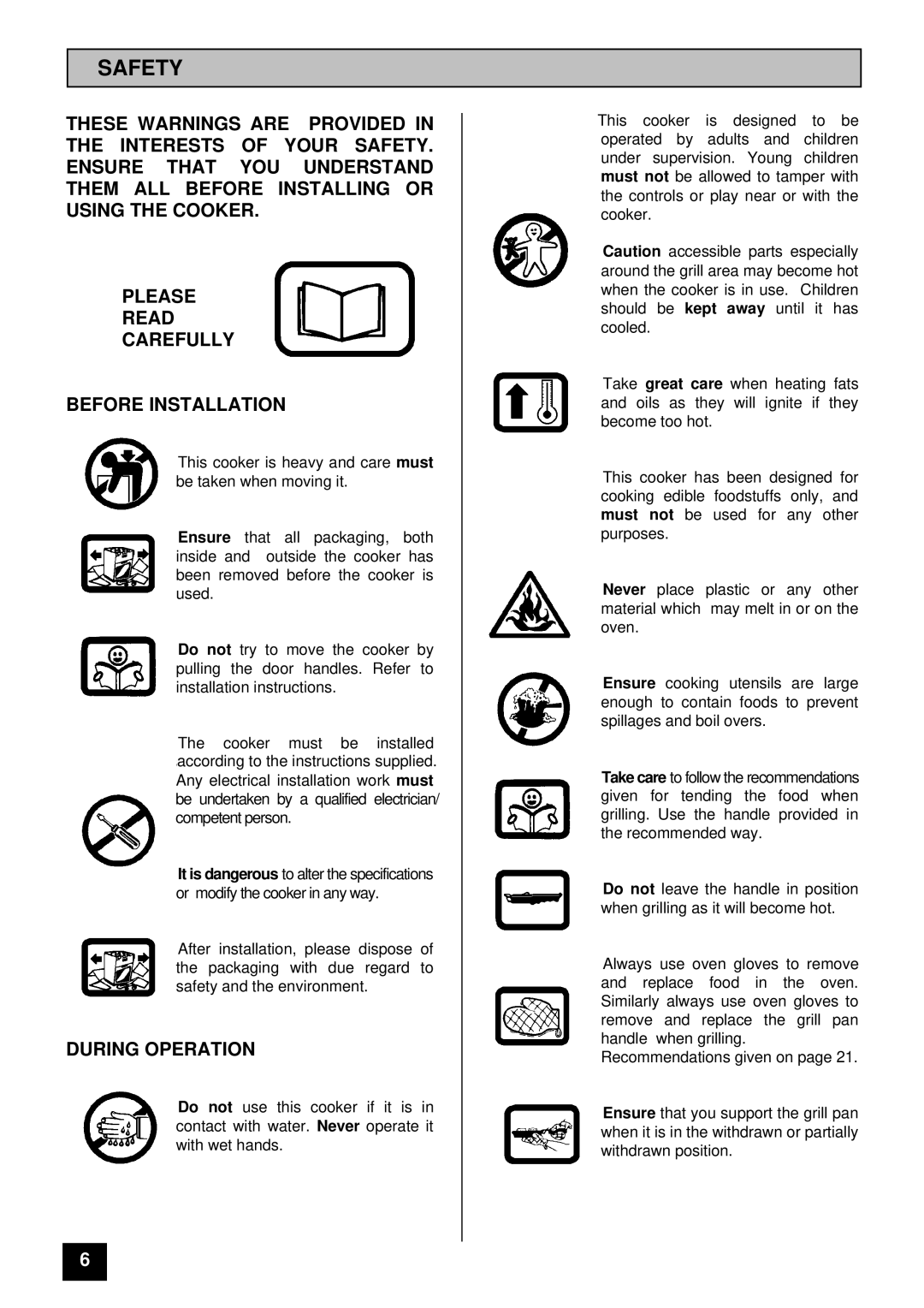 Tricity Bendix BS680-1 installation instructions Safety, During Operation 