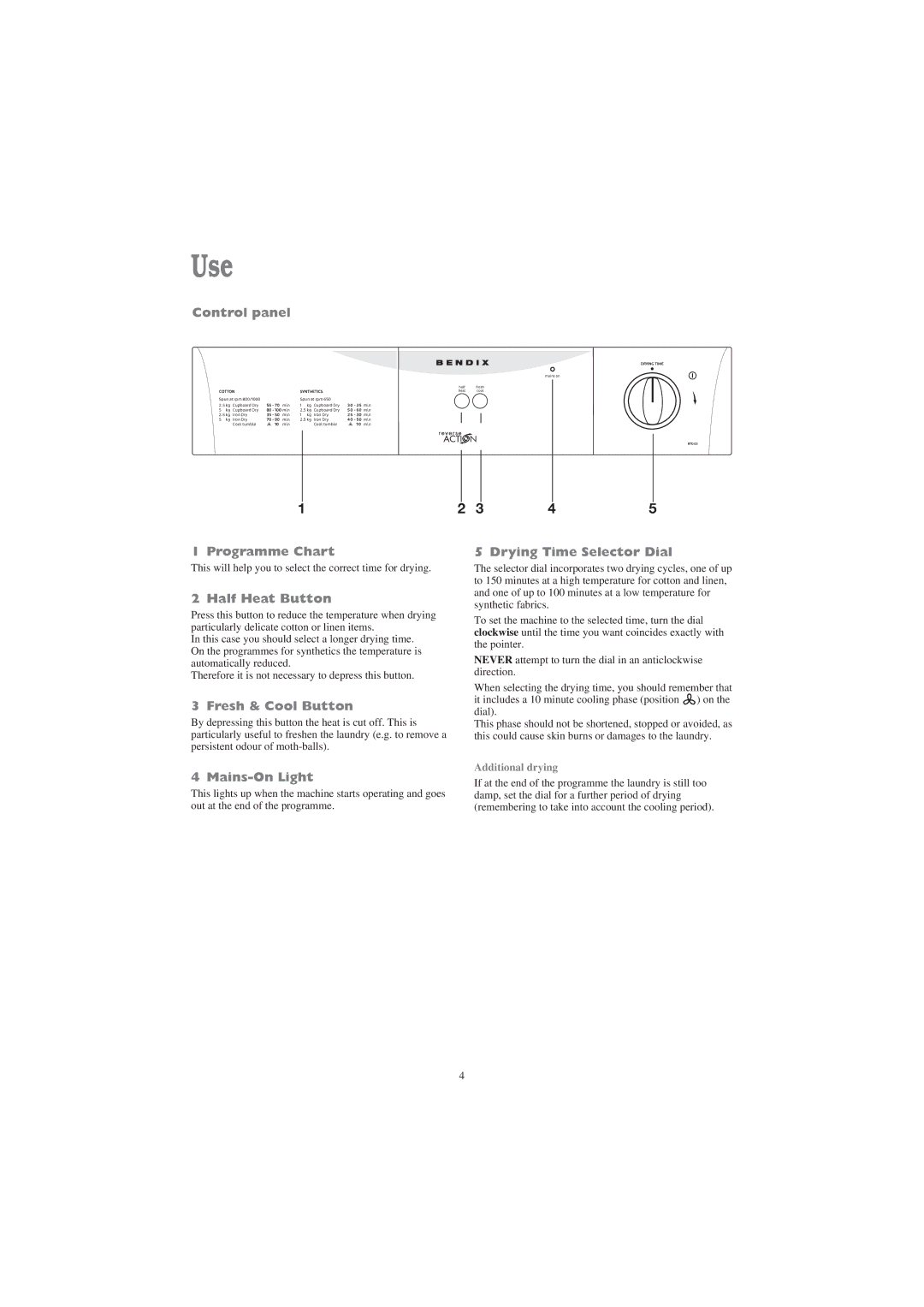 Tricity Bendix BTD 03 installation instructions Use 