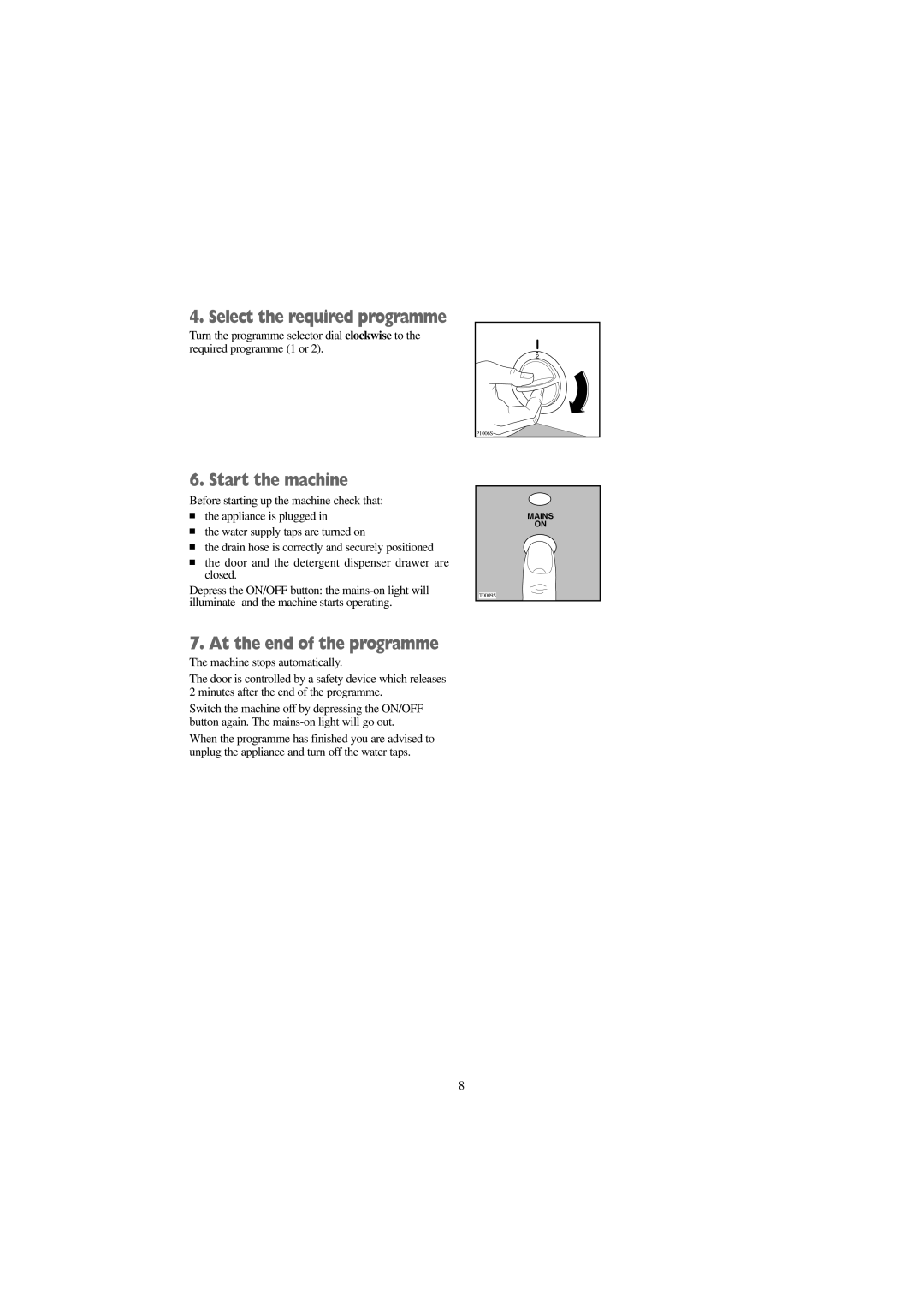 Tricity Bendix BWD 1011 installation instructions Start the machine, At the end of the programme 