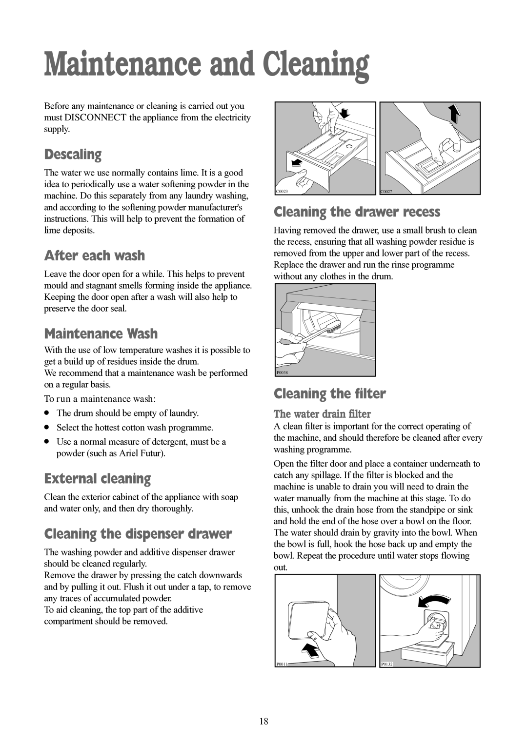 Tricity Bendix BWD 134 W installation instructions Maintenance and Cleaning 