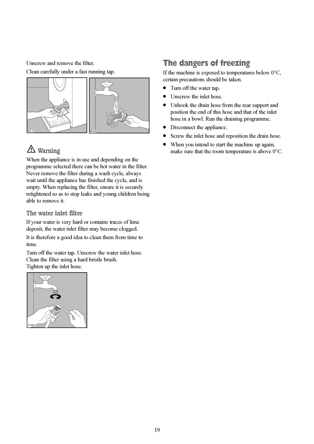 Tricity Bendix BWD 134 W installation instructions Water inlet filter 