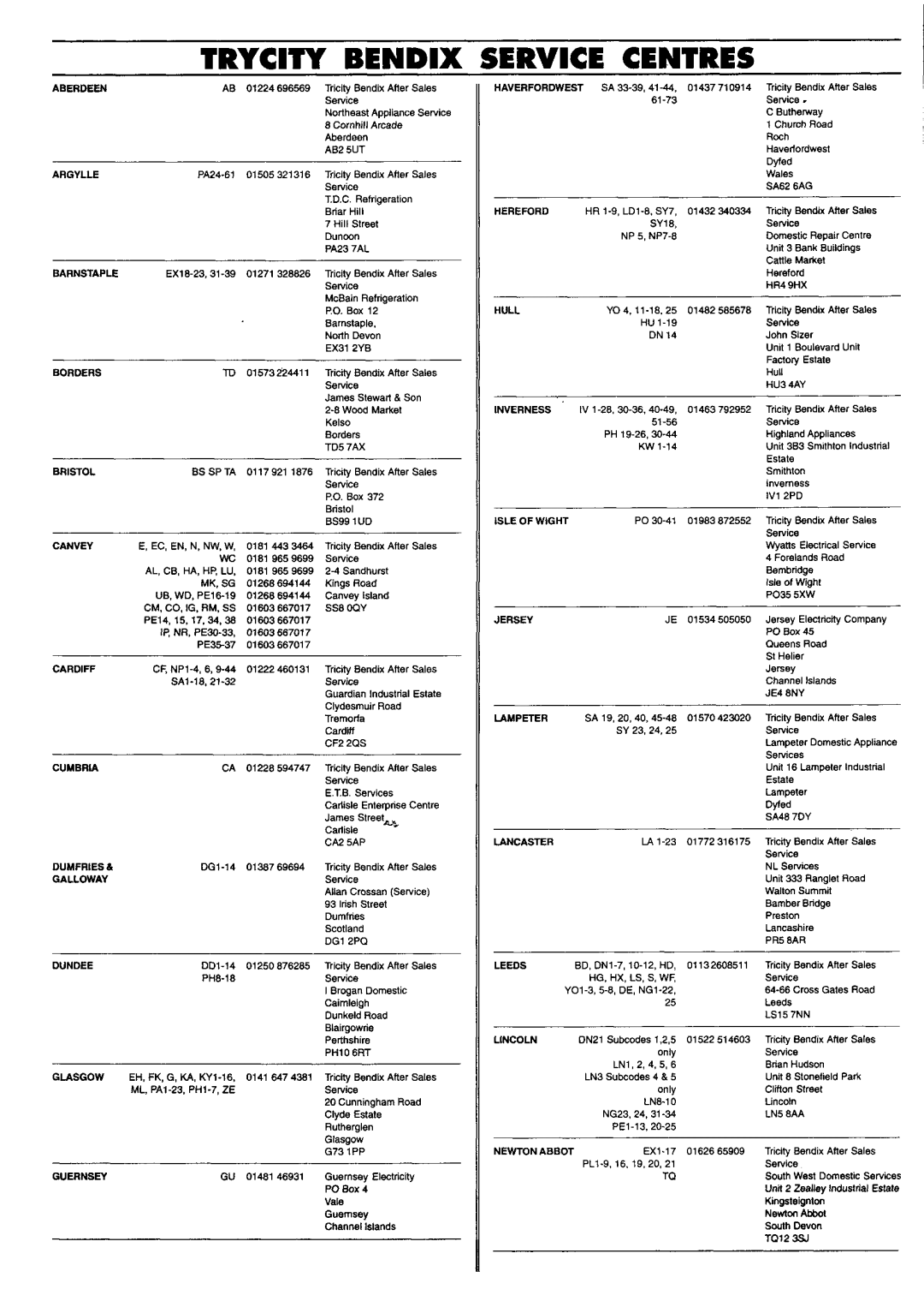 Tricity Bendix CH 605 manual 