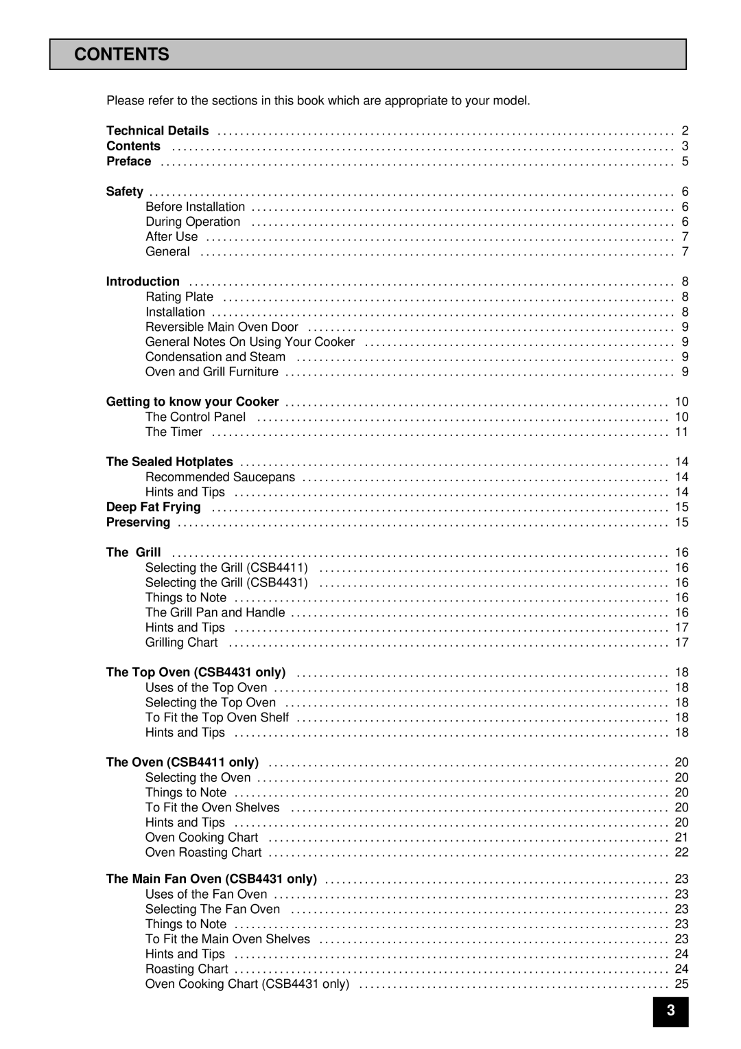 Tricity Bendix CSB4431 installation instructions Contents 