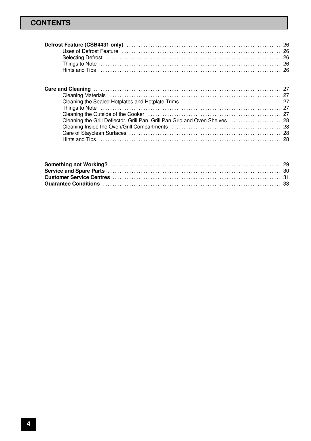 Tricity Bendix CSB4431 installation instructions Contents 