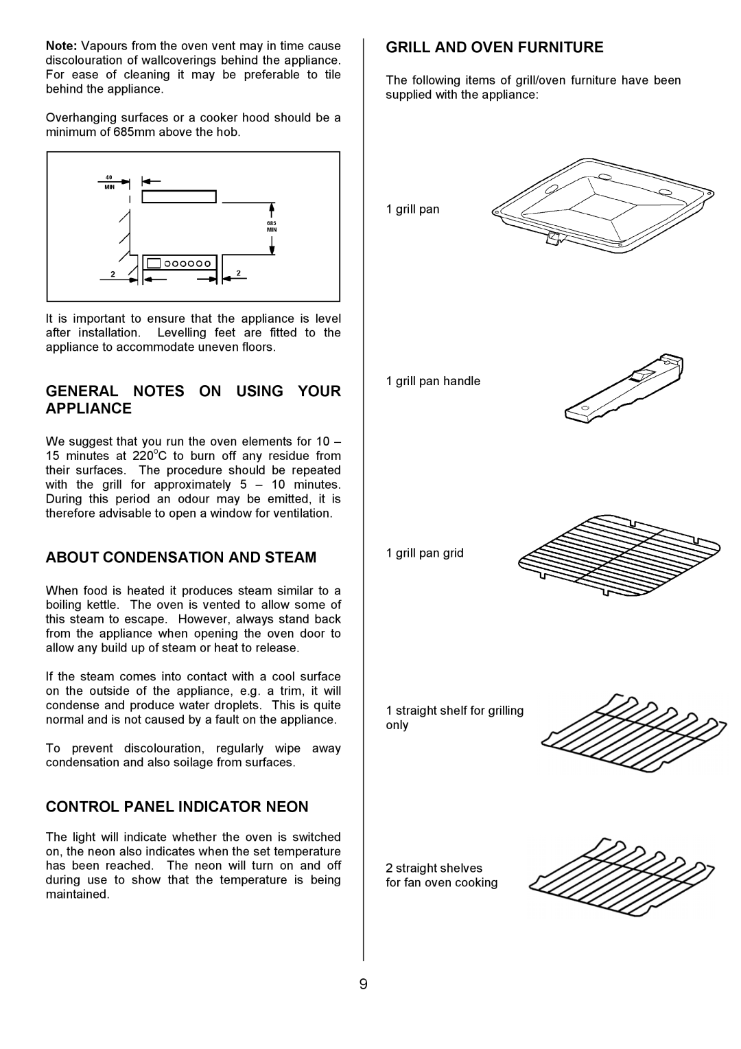 Tricity Bendix CSE327 General Notes on Using Your Appliance, About Condensation and Steam, Control Panel Indicator Neon 