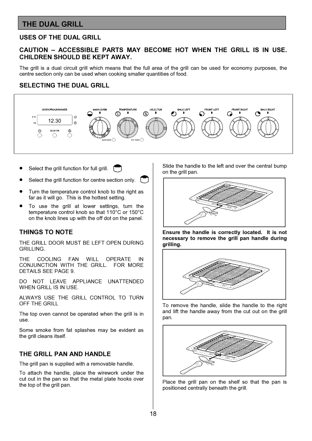 Tricity Bendix CSE452 installation instructions Uses of the Dual Grill, Selecting the Dual Grill, Grill PAN and Handle 