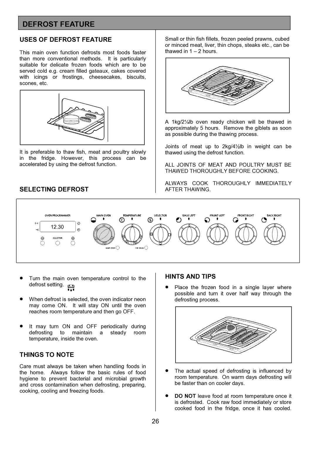 Tricity Bendix CSE452 installation instructions Uses of Defrost Feature, Selecting Defrost 