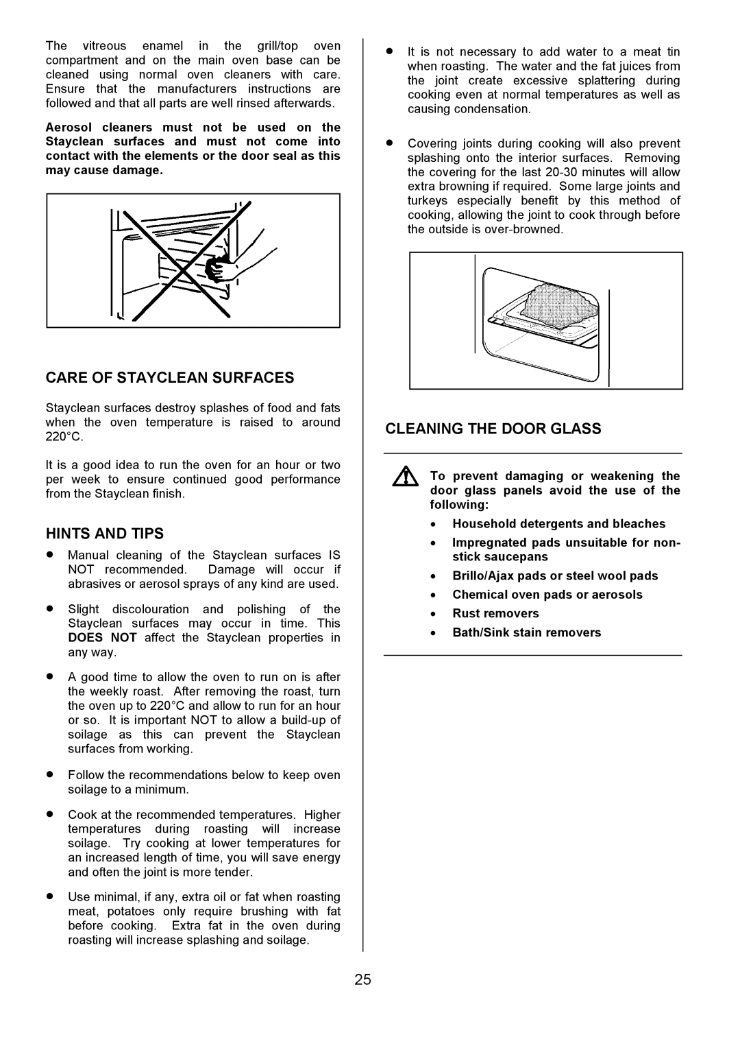 Tricity Bendix CSE500 installation instructions Care of Stayclean Surfaces, Cleaning the Door Glass 