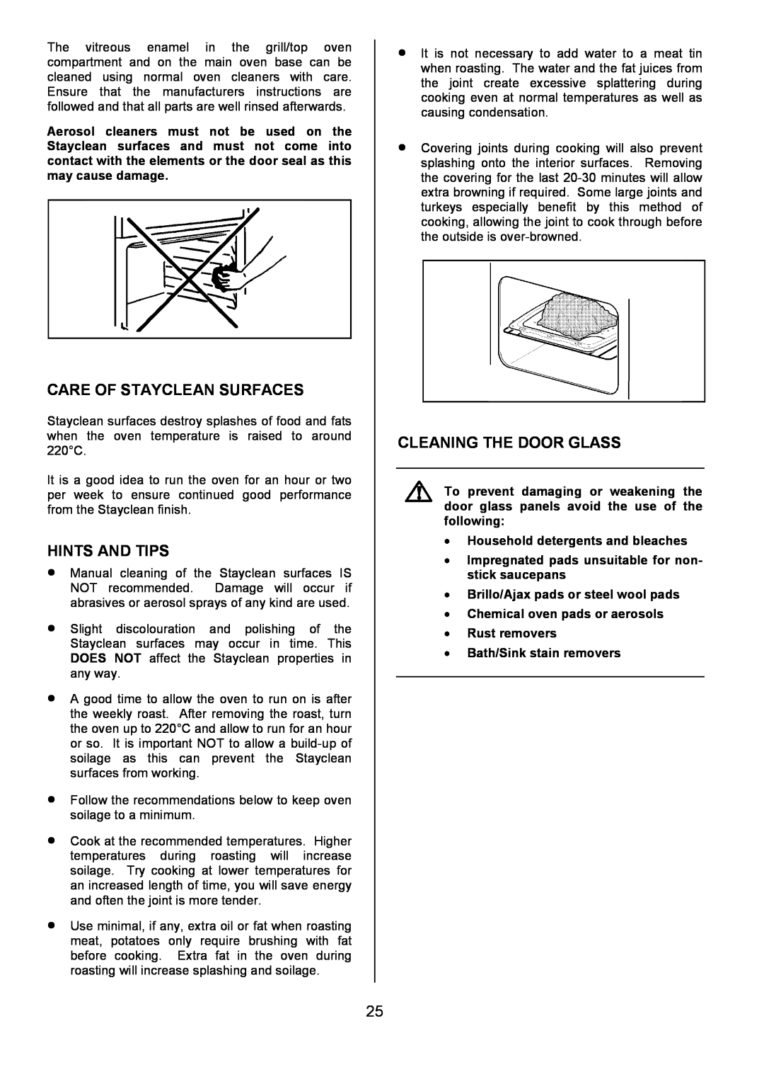 Tricity Bendix CSE500 installation instructions Care Of Stayclean Surfaces, Cleaning The Door Glass, Hints And Tips 