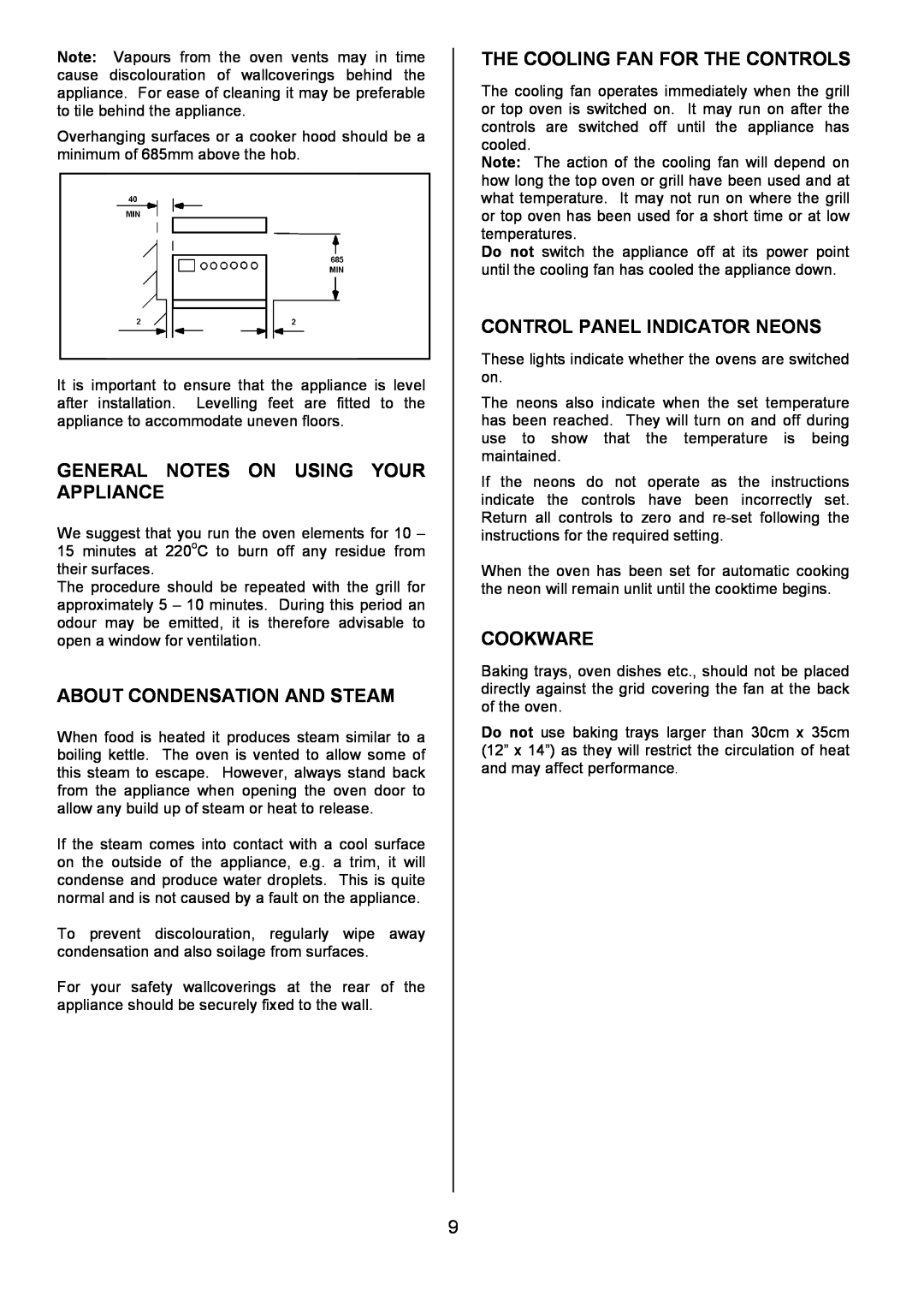 Tricity Bendix CSE560 General Notes On Using Your Appliance, About Condensation And Steam, Control Panel Indicator Neons 