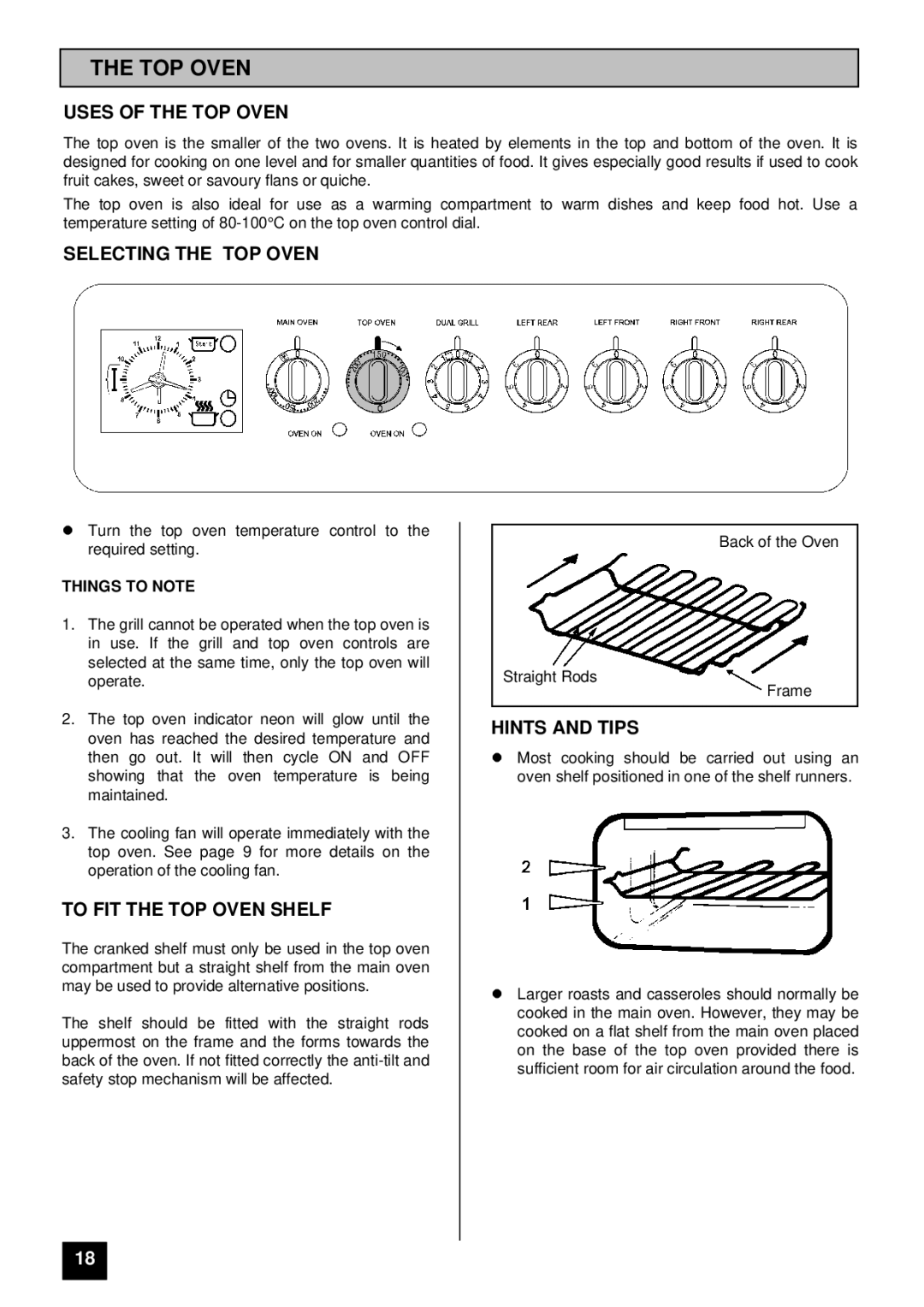 Tricity Bendix CSI 2400 Uses of the TOP Oven, Selecting the TOP Oven, To FIT the TOP Oven Shelf 