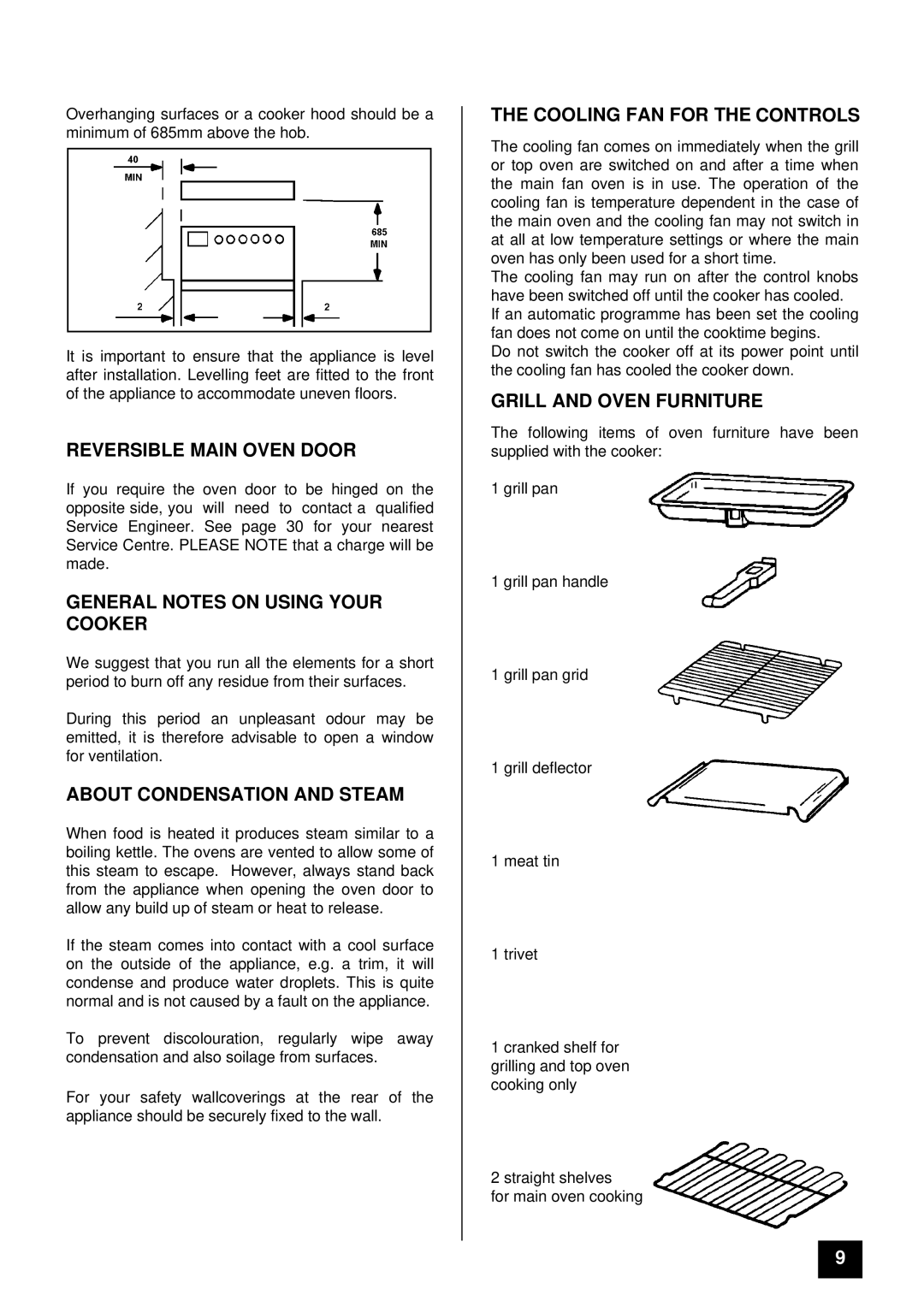 Tricity Bendix CSI 2400 Reversible Main Oven Door, General Notes on Using Your Cooker, About Condensation and Steam 