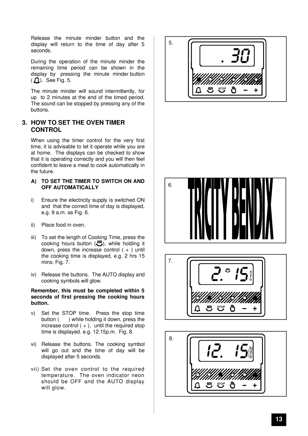 Tricity Bendix CSI 2500 HOW to SET the Oven Timer Control, To SET the Timer to Switch on and OFF Automatically 