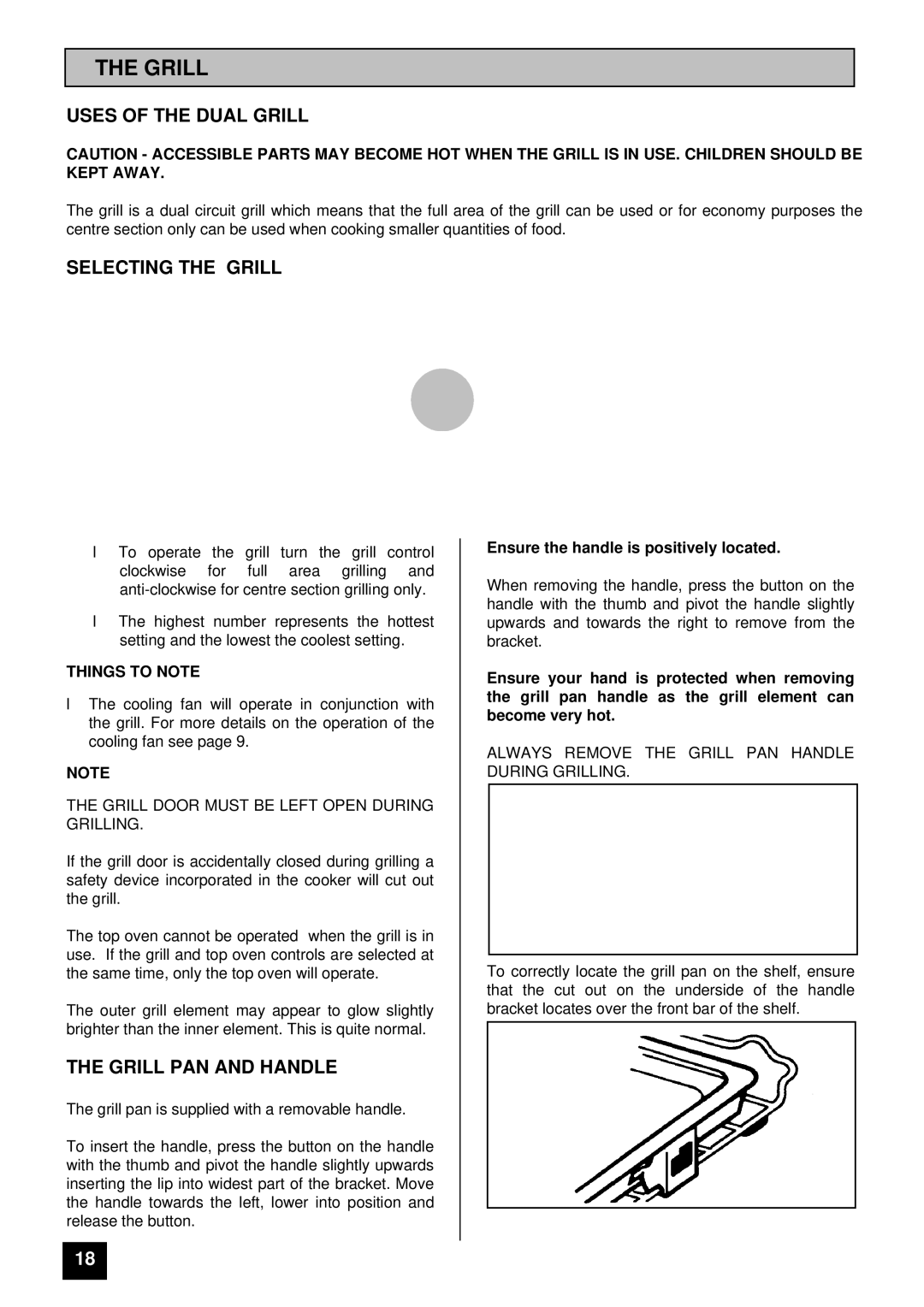 Tricity Bendix CSI 2500 installation instructions Uses of the Dual Grill, Selecting the Grill, Grill PAN and Handle 