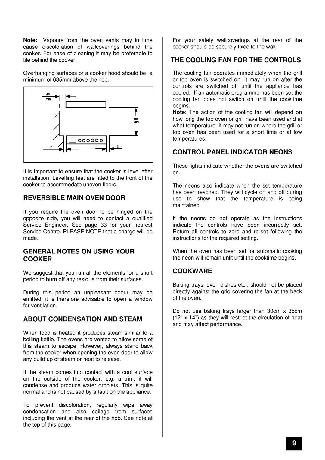 Tricity Bendix CSI 2500 Reversible Main Oven Door, General Notes on Using Your Cooker, About Condensation and Steam 