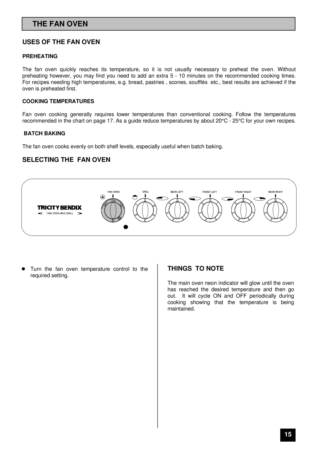 Tricity Bendix CSI 3302 installation instructions Uses of the FAN Oven, Selecting the FAN Oven 