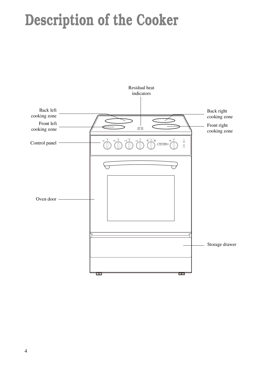 Tricity Bendix CSIE 506 X manual Description of the Cooker 