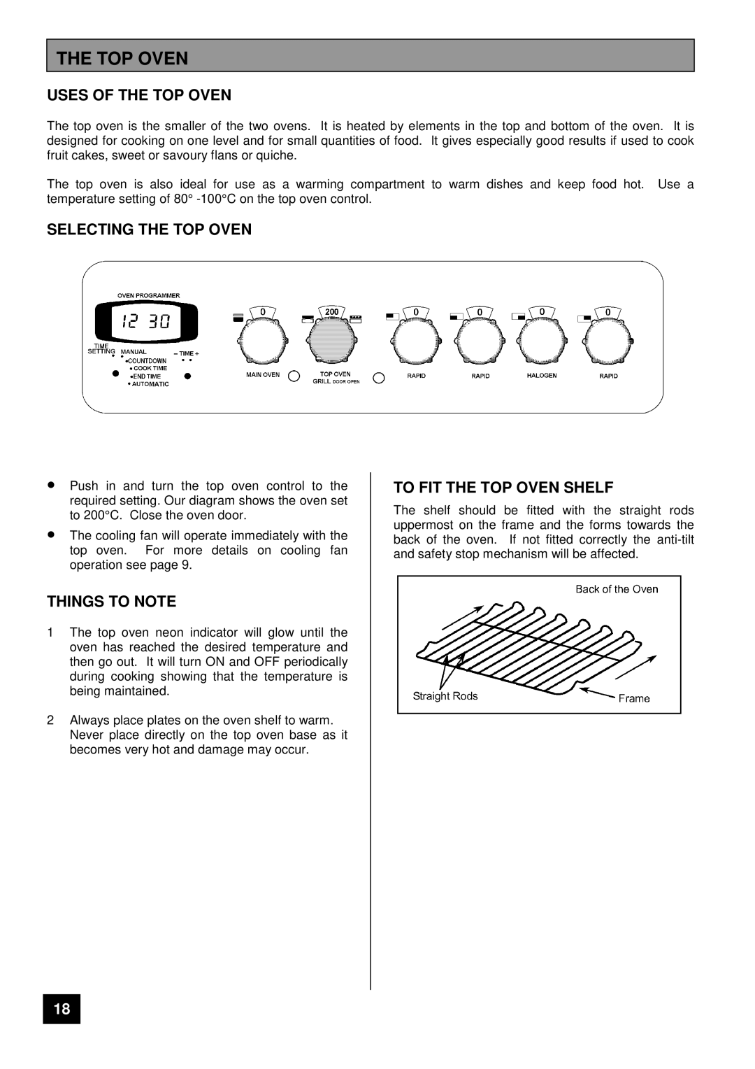 Tricity Bendix CSIE 510 Uses of the TOP Oven, Selecting the TOP Oven, To FIT the TOP Oven Shelf 