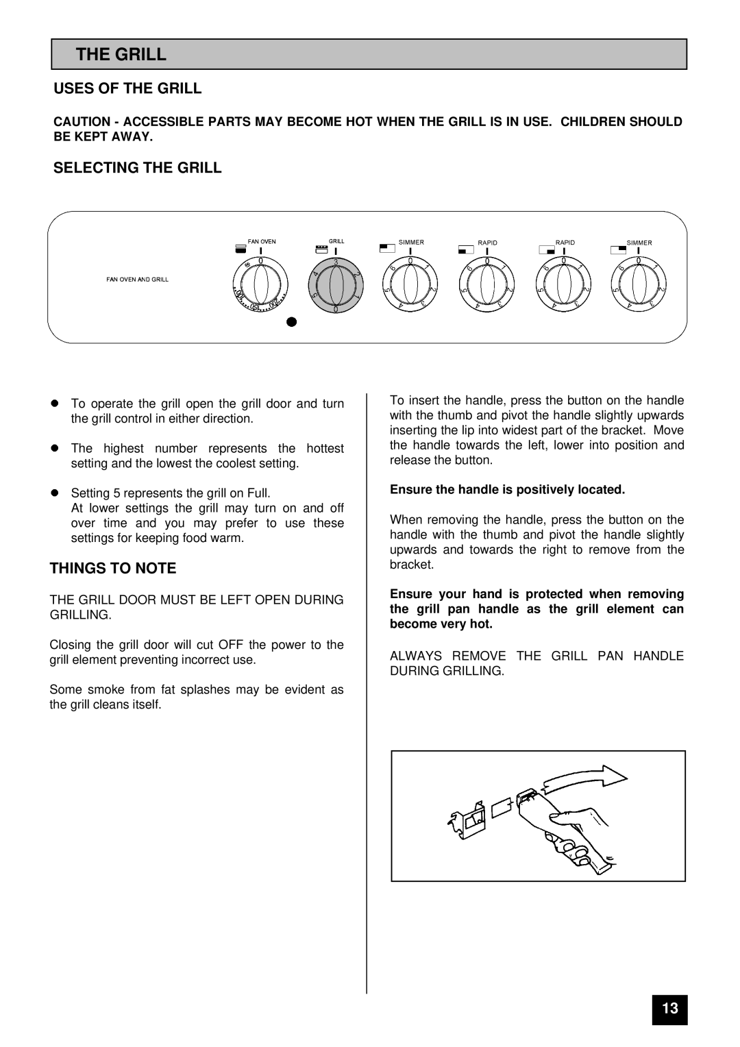 Tricity Bendix CSIE316 installation instructions Uses of the Grill Selecting the Grill, Things to Note 