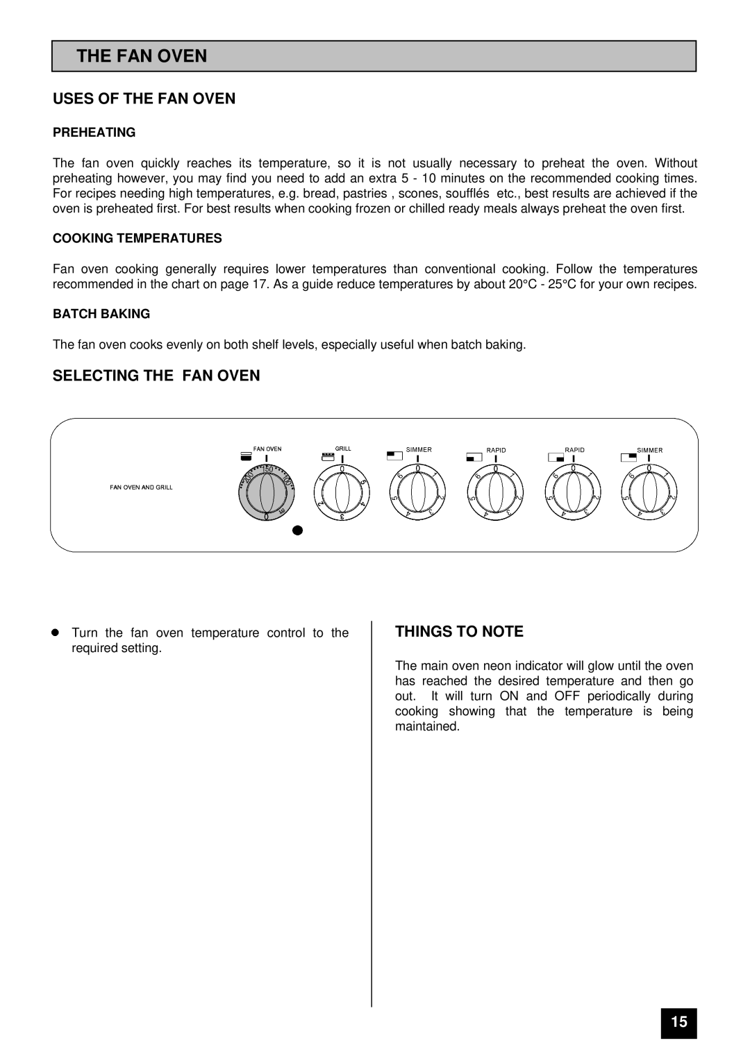 Tricity Bendix CSIE316 installation instructions Uses of the FAN Oven, Selecting the FAN Oven 