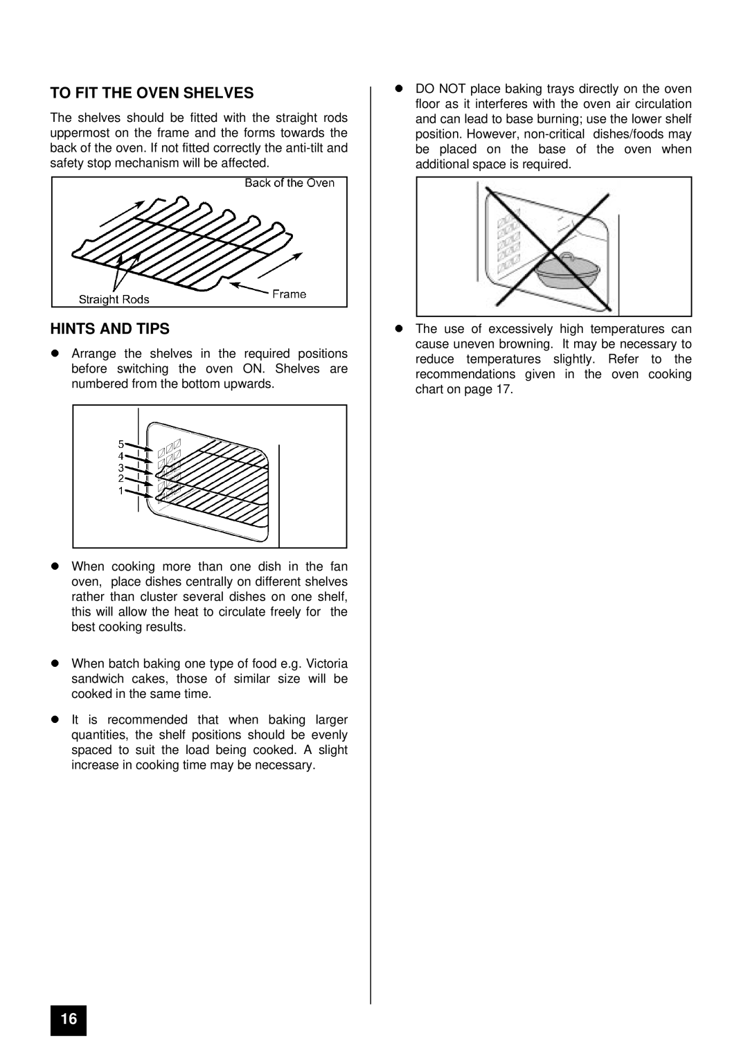 Tricity Bendix CSIE316 installation instructions To FIT the Oven Shelves, LHINTS and Tips 