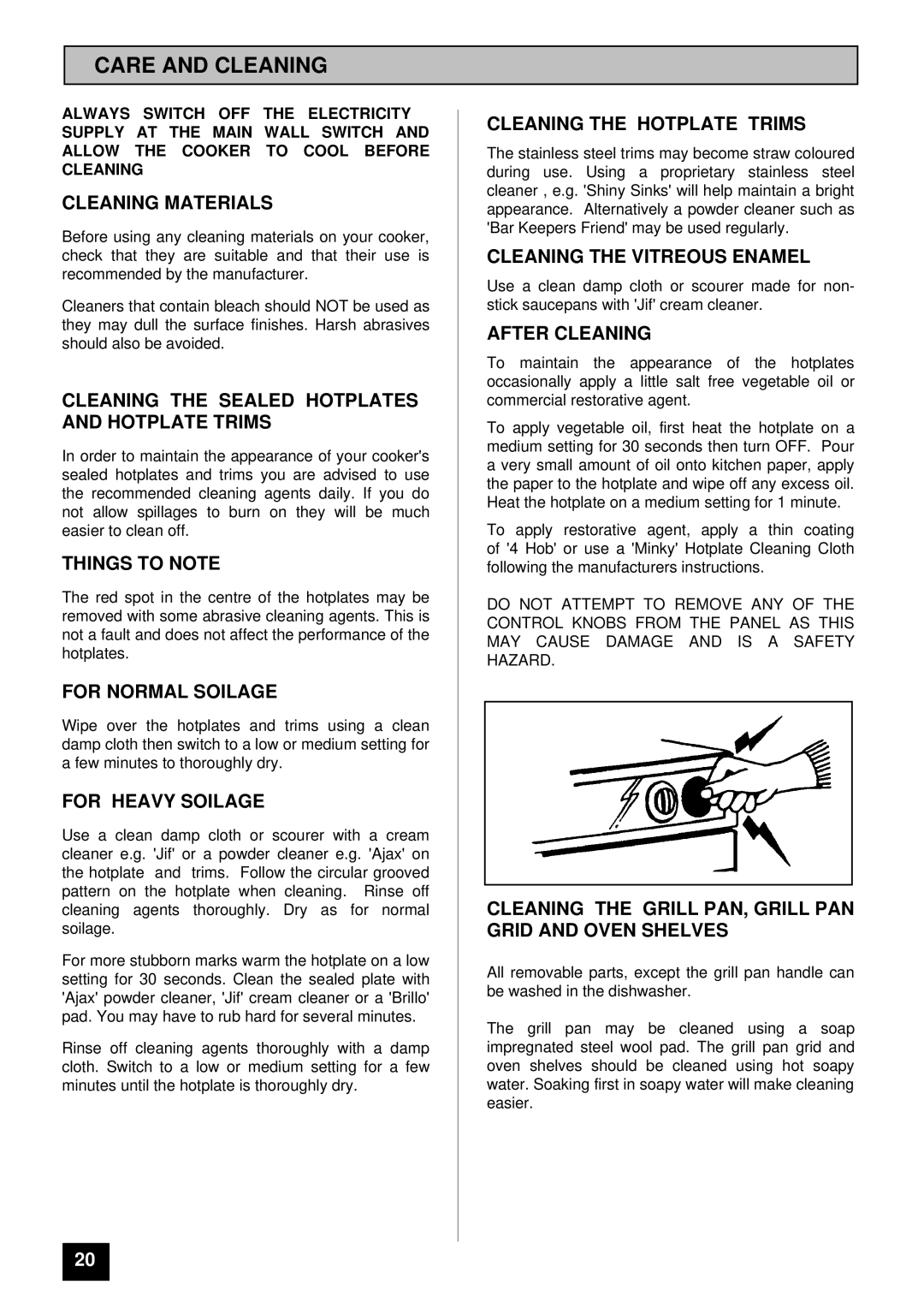 Tricity Bendix CSIE316 installation instructions Care and Cleaning 