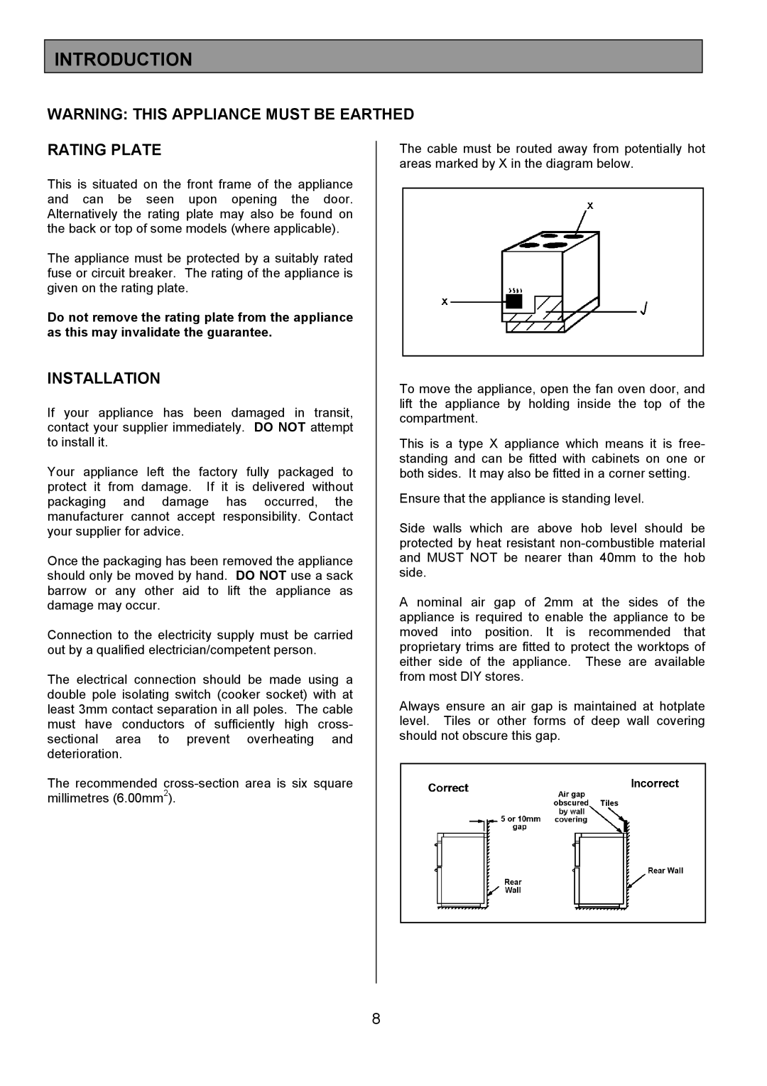 Tricity Bendix CSIE317 installation instructions Introduction, Rating Plate, Installation 