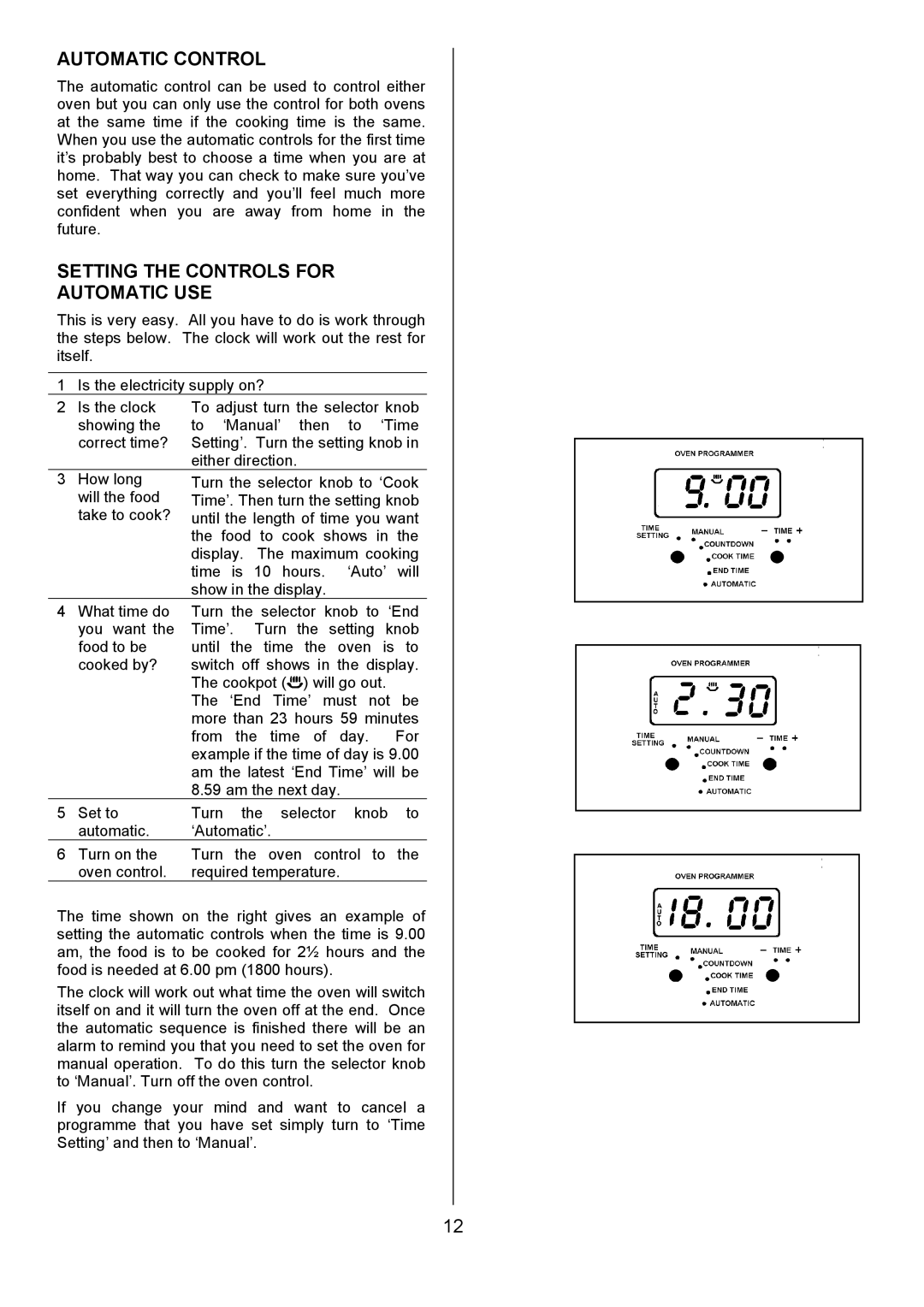 Tricity Bendix CSIE452 installation instructions Automatic Control, Setting the Controls for Automatic USE 