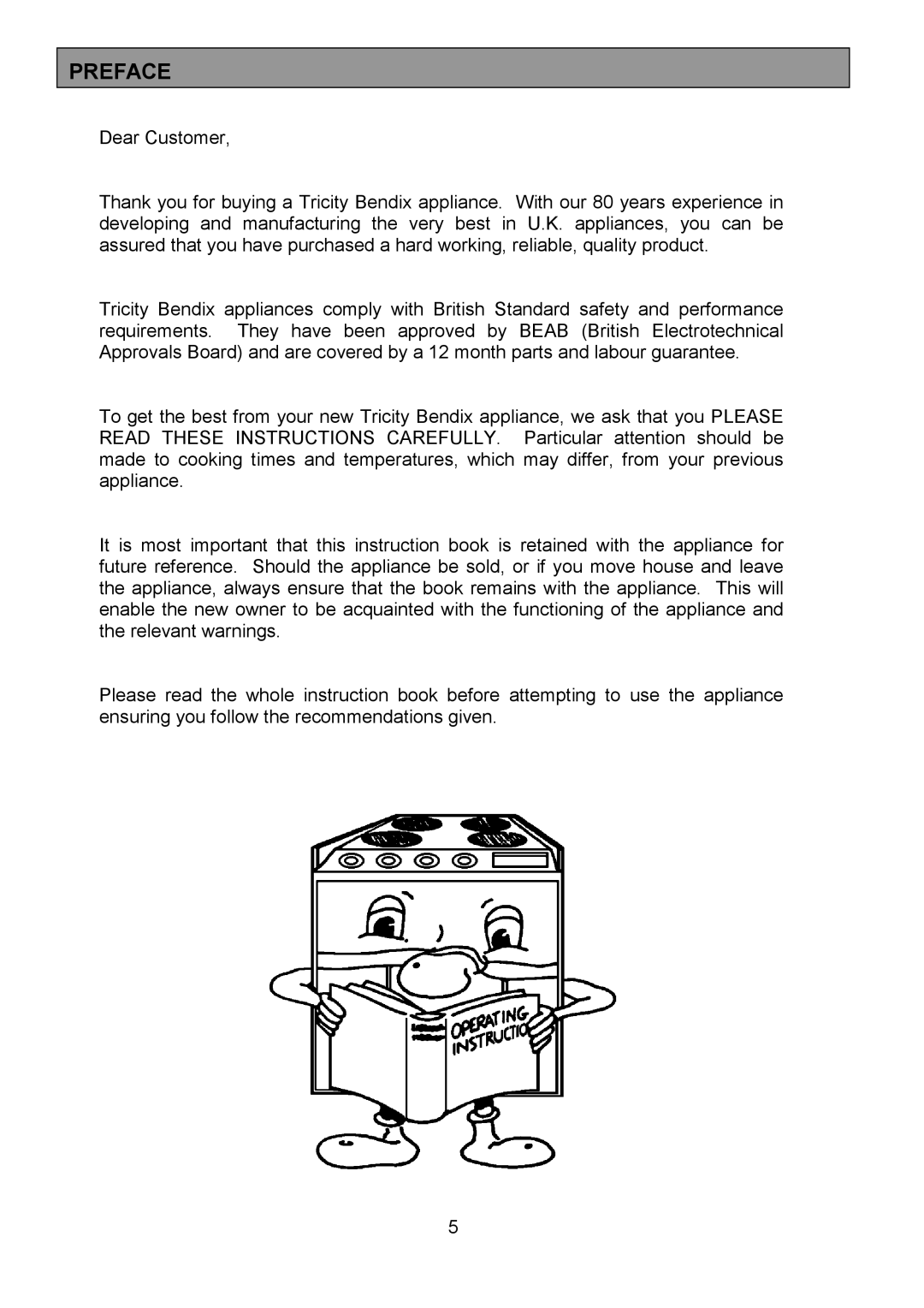 Tricity Bendix CSIE452 installation instructions Preface 