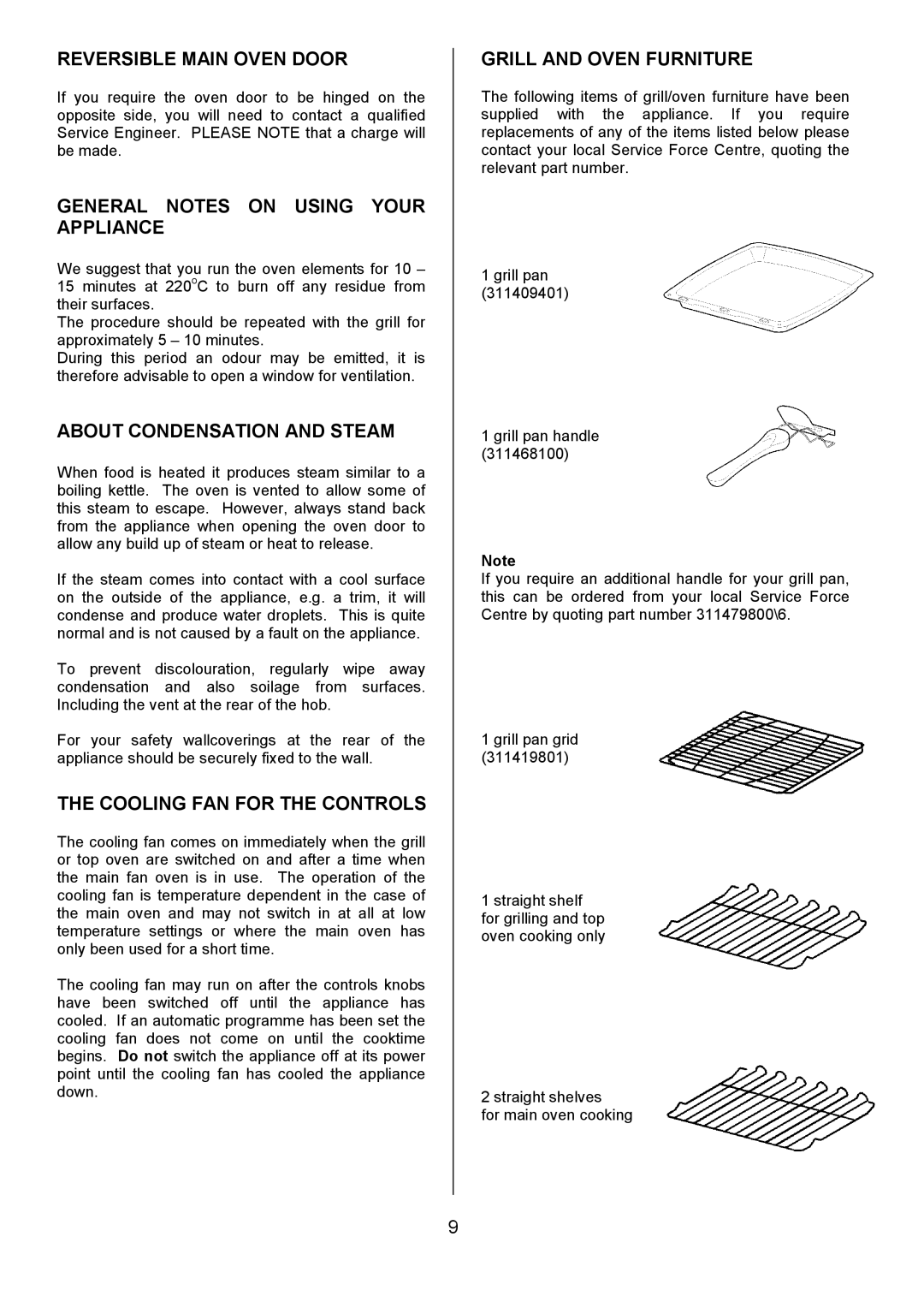 Tricity Bendix CSIE452 Reversible Main Oven Door, General Notes on Using Your Appliance, About Condensation and Steam 