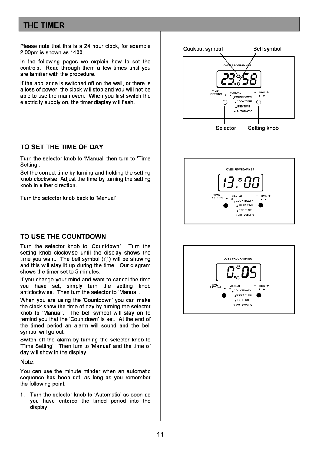 Tricity Bendix CSIE452 installation instructions The Timer, To Set The Time Of Day, To Use The Countdown 