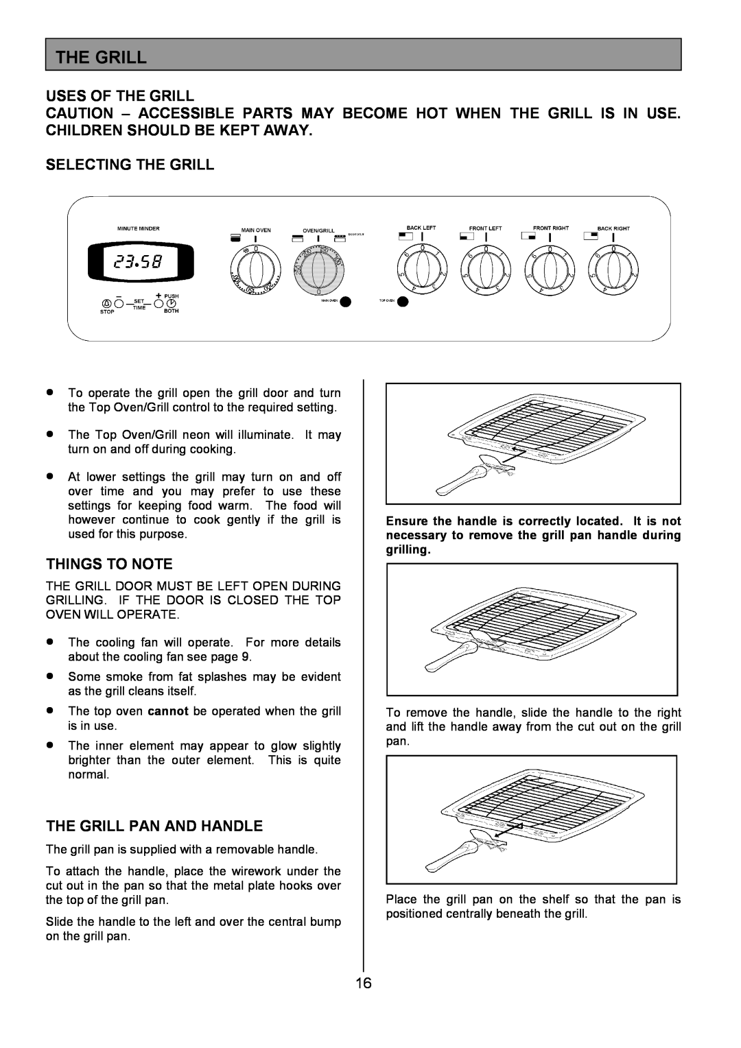 Tricity Bendix CSIE501 Uses Of The Grill, Selecting The Grill, Things To Note, The Grill Pan And Handle 