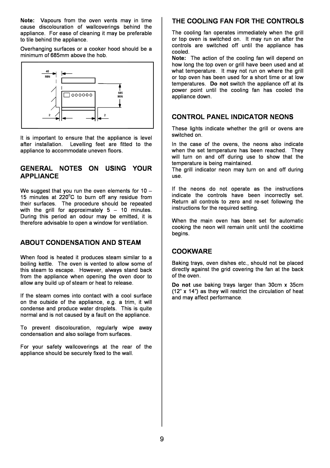 Tricity Bendix CSIE501 General Notes On Using Your Appliance, About Condensation And Steam, Control Panel Indicator Neons 