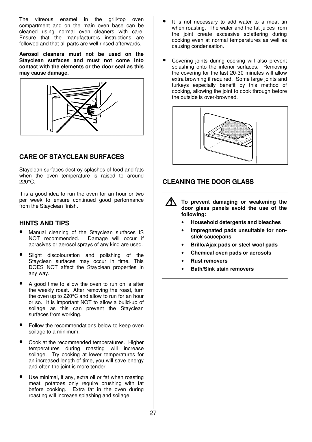 Tricity Bendix CSIE508 installation instructions Care of Stayclean Surfaces, Cleaning the Door Glass 