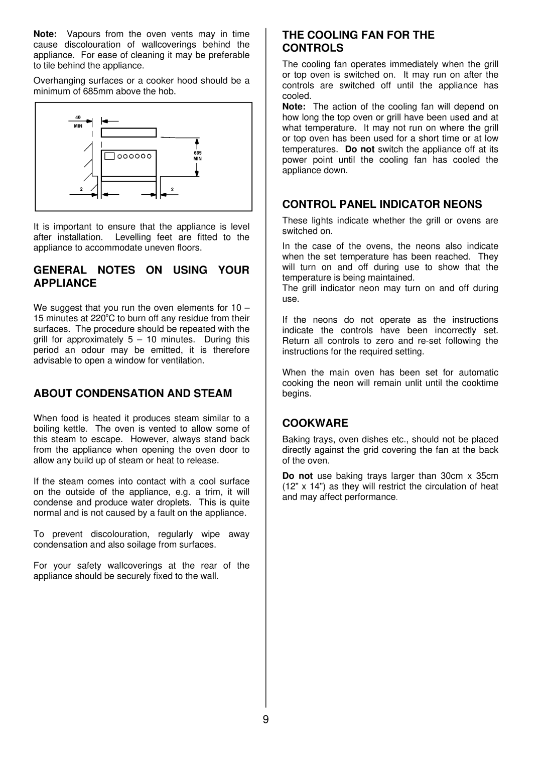 Tricity Bendix CSIE508 General Notes on Using Your Appliance, About Condensation and Steam, Cooling FAN for Controls 