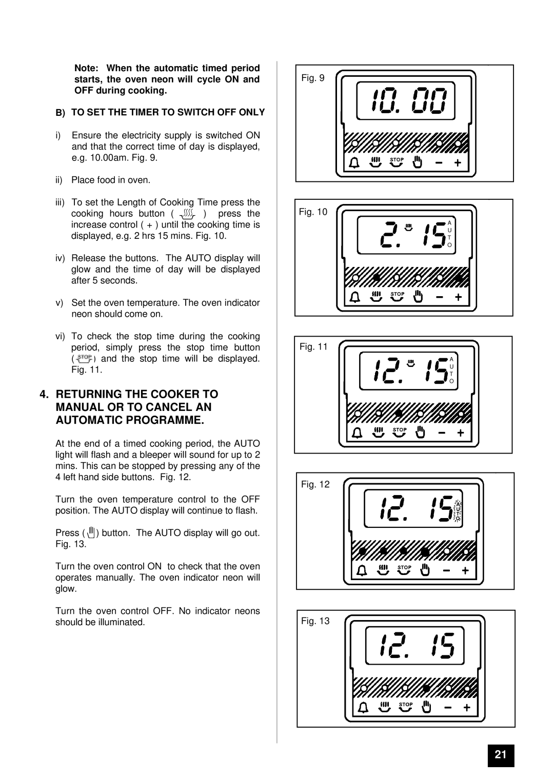 Tricity Bendix DORSET, DEVON installation instructions To SET the Timer to Switch OFF only 